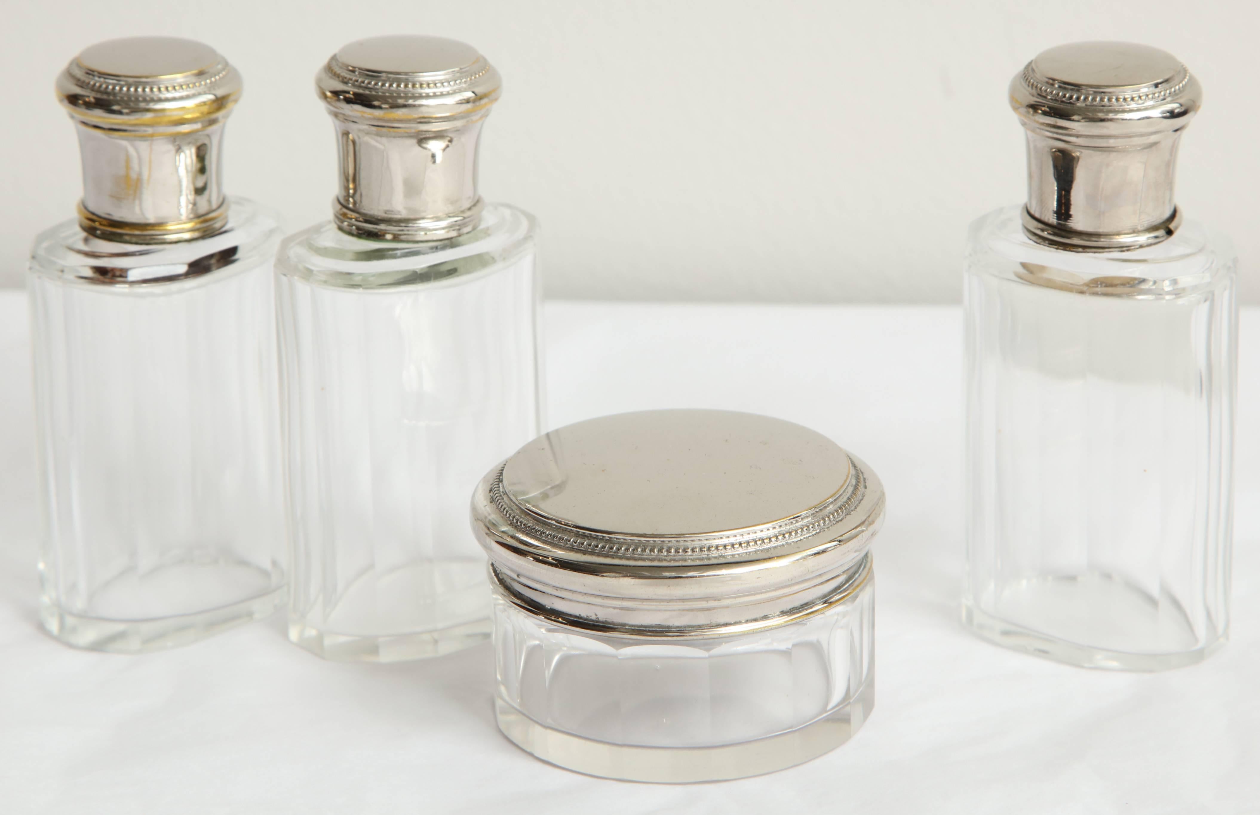 Set of Four Toiletry Bottles with Covered Jar For Sale 3
