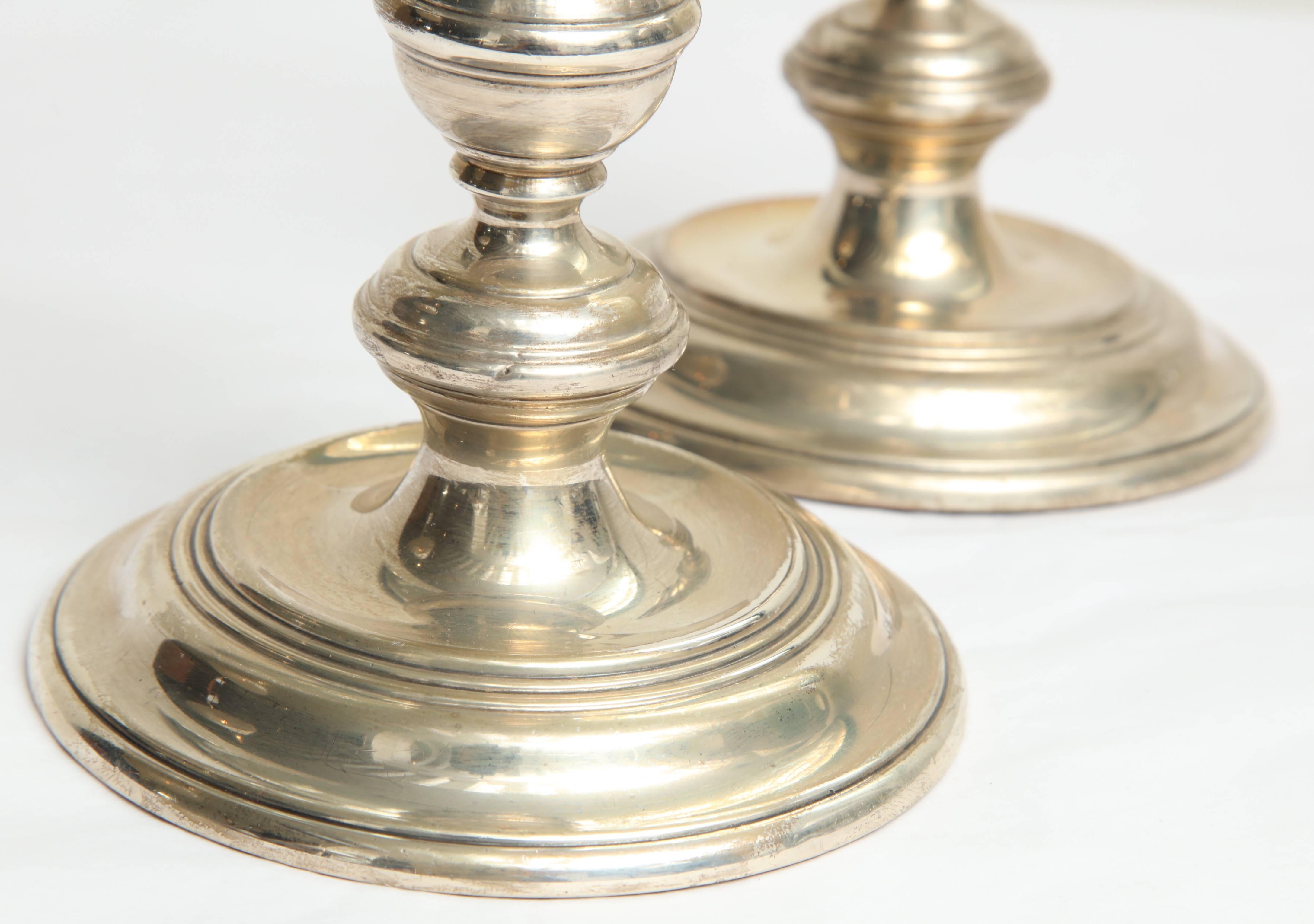 French 20th Century Pair of Sterling Silver Candleholders