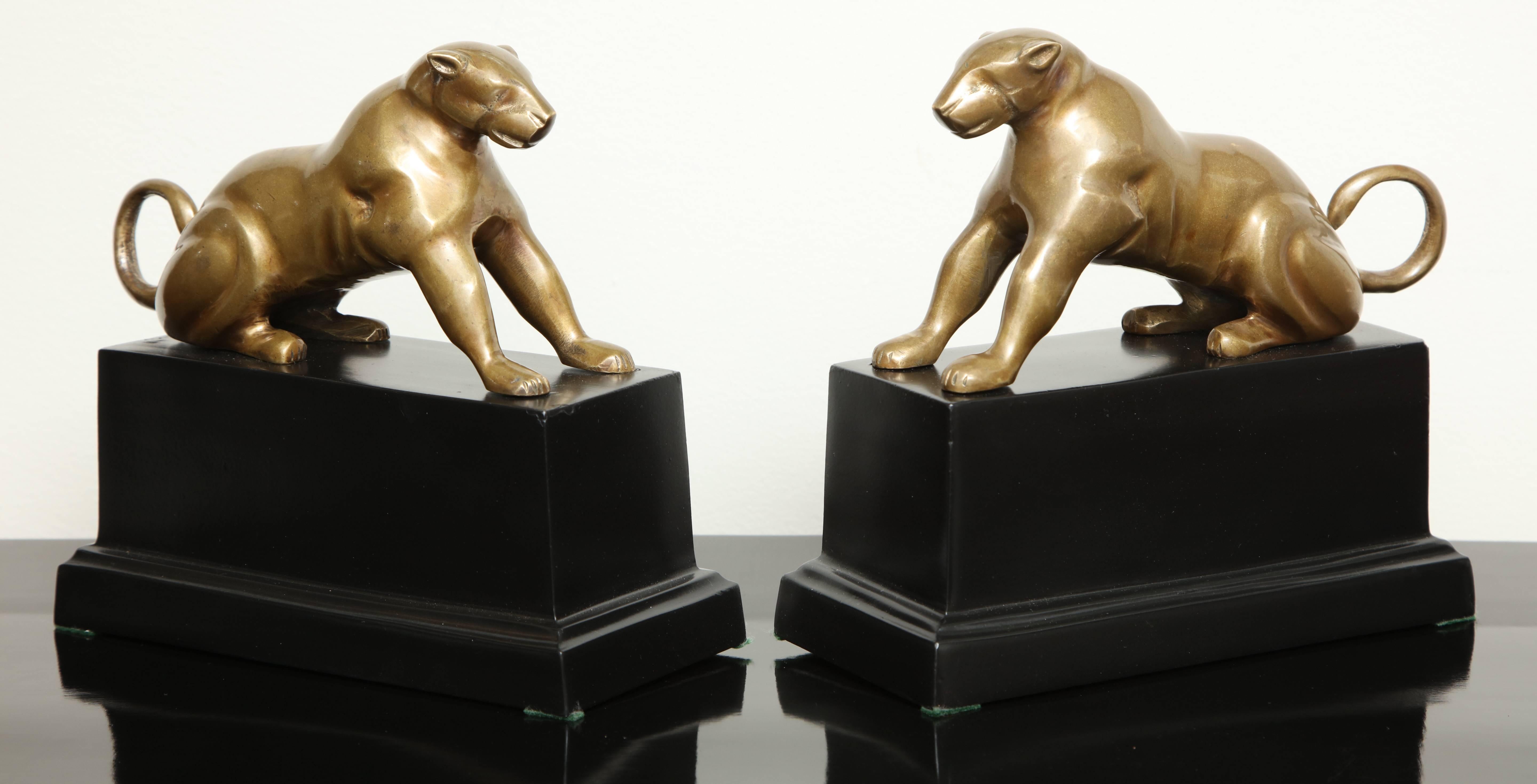 French Pair of Mid-Century Polished Brass Panther Sculptures