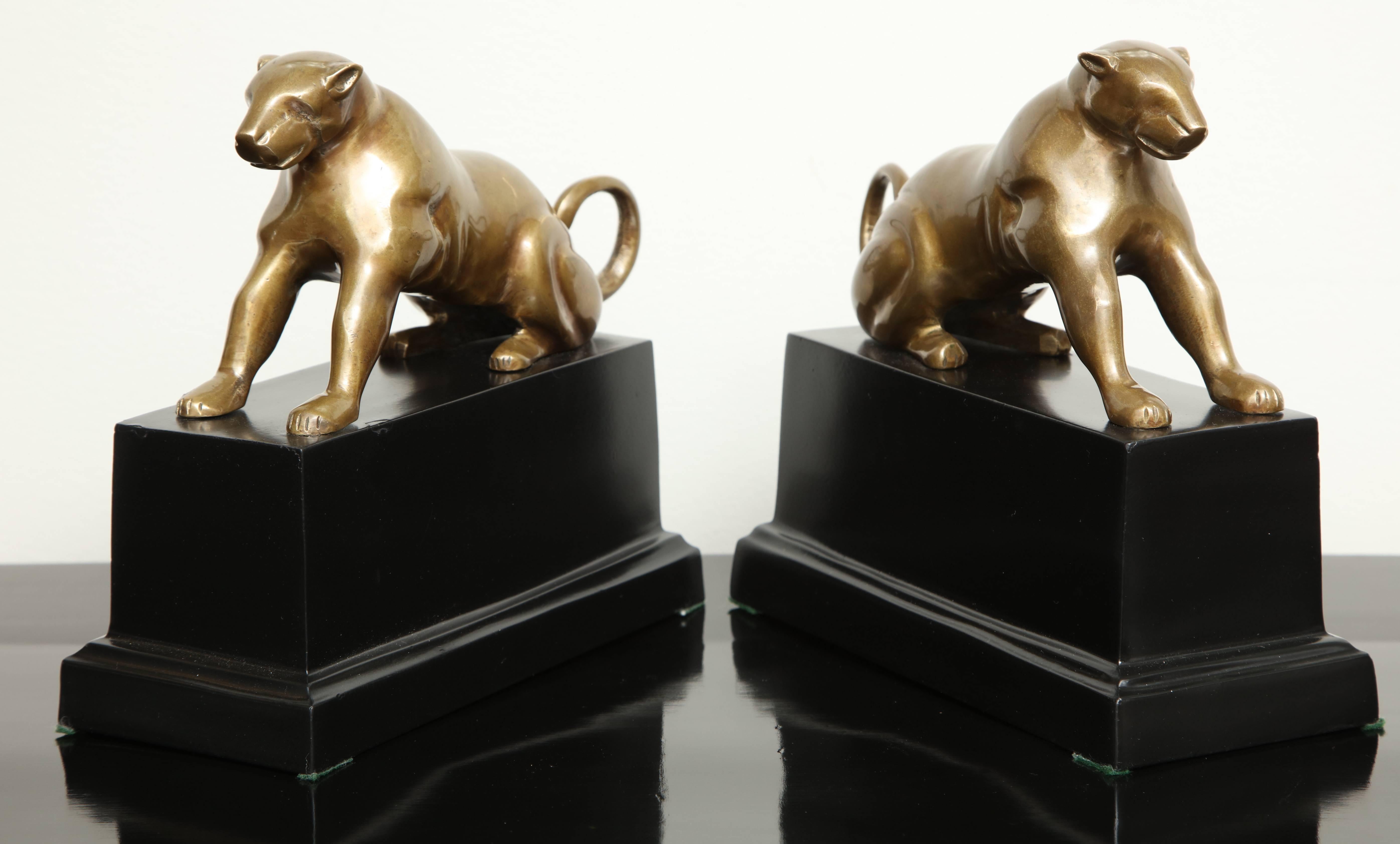 20th Century Pair of Mid-Century Polished Brass Panther Sculptures