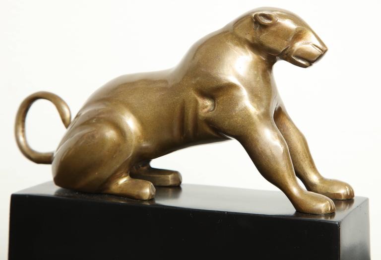Pair of MidCentury Polished Brass Panther Sculptures For Sale at 1stdibs