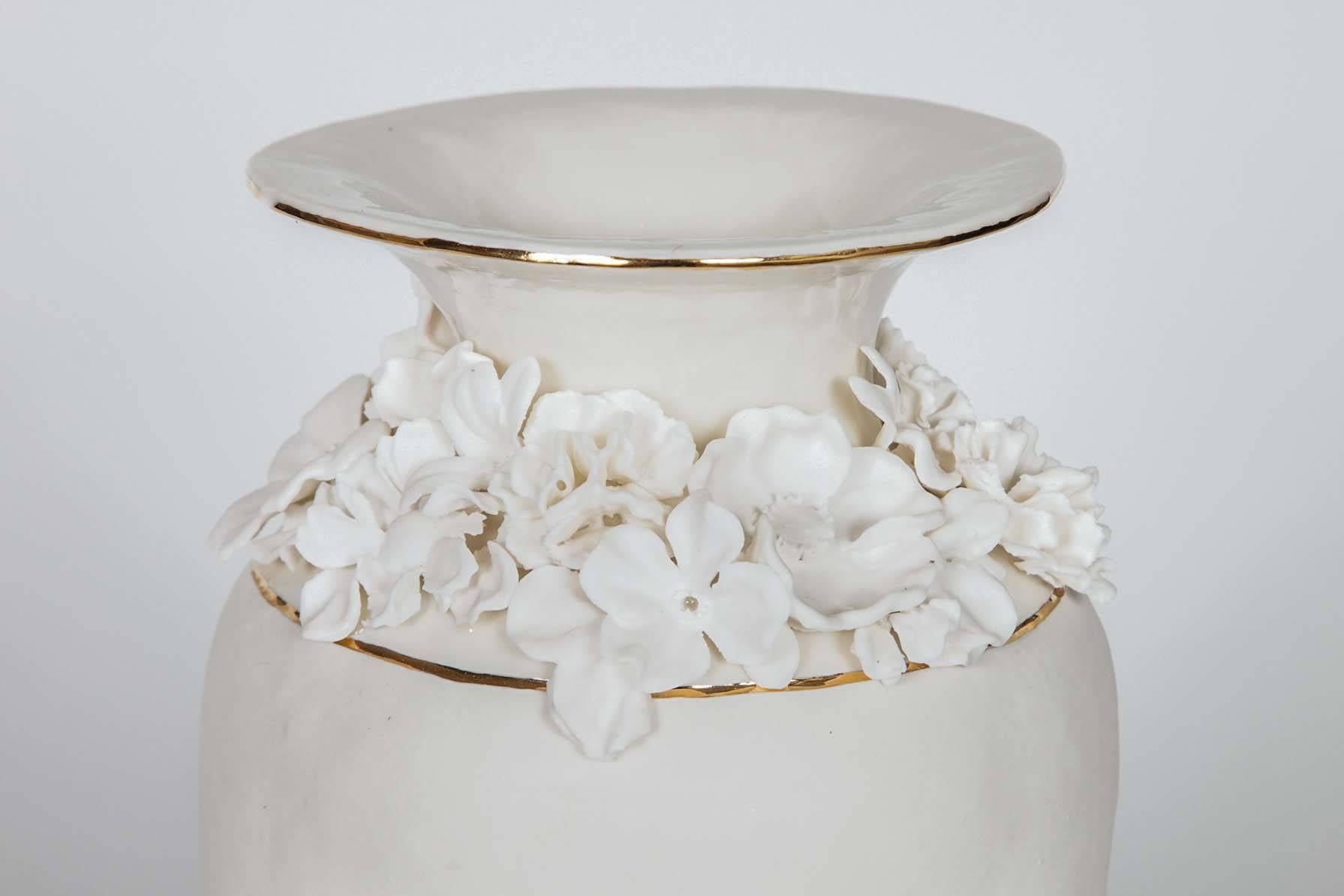 Modern Forget Me Not Footed Vases in Porcelain & gold, Floral Artworks by Amy Hughes