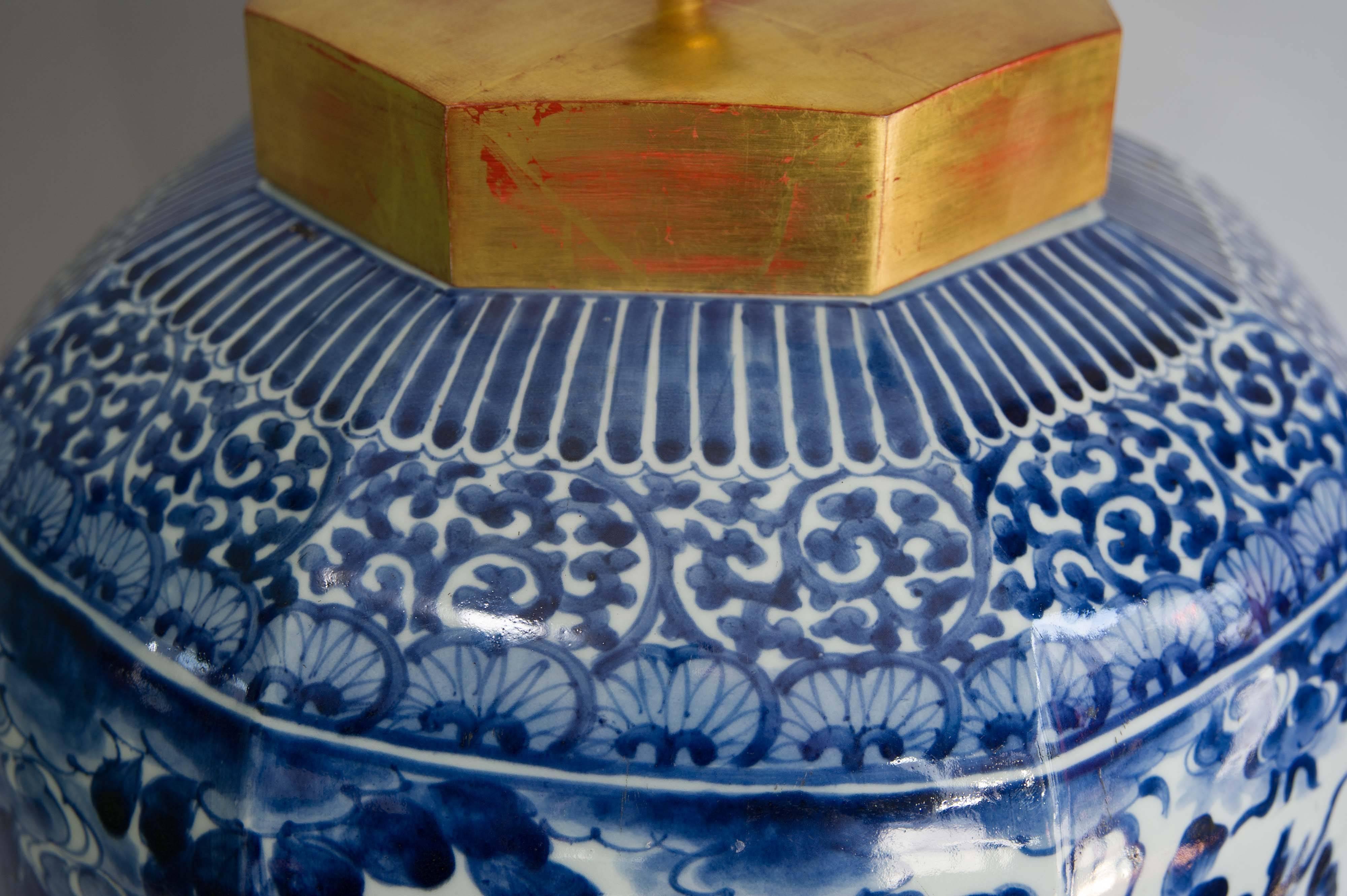 Late 17th Century   17th Century Japanese Octagonal Blue and White Arita Vase as a lamp