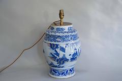 17th Century Lamped Delft Blue & White Vase with Manganese Highlights