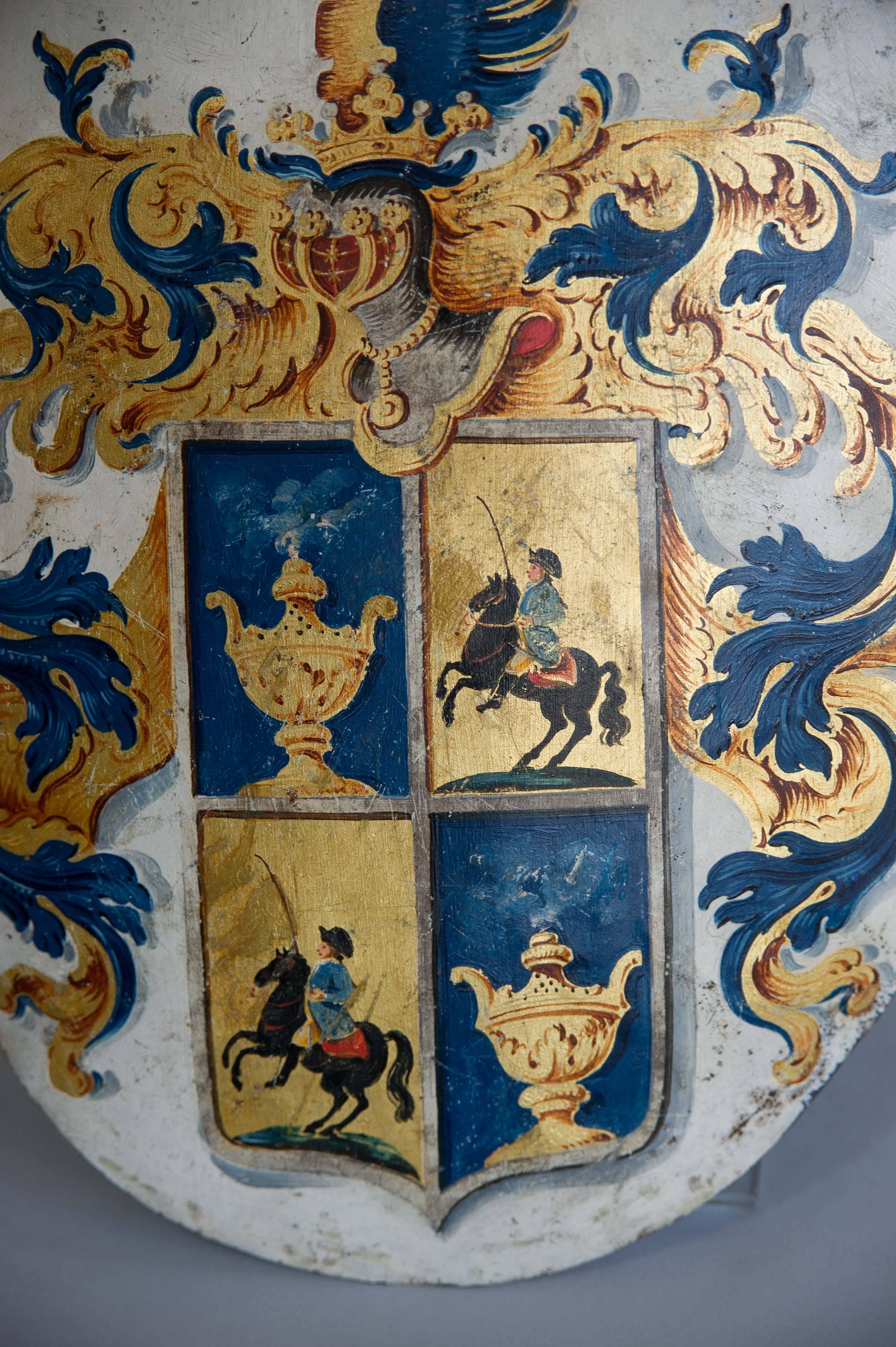A striking North European coat of arms painted on convex metal dating to the second half of the 18th century. Most probably from Holland or Scandinavia. The reverse bearing the faint inscription: 'Reverendisimi V.V. de Vaukescuthe Archidiaconi'. The