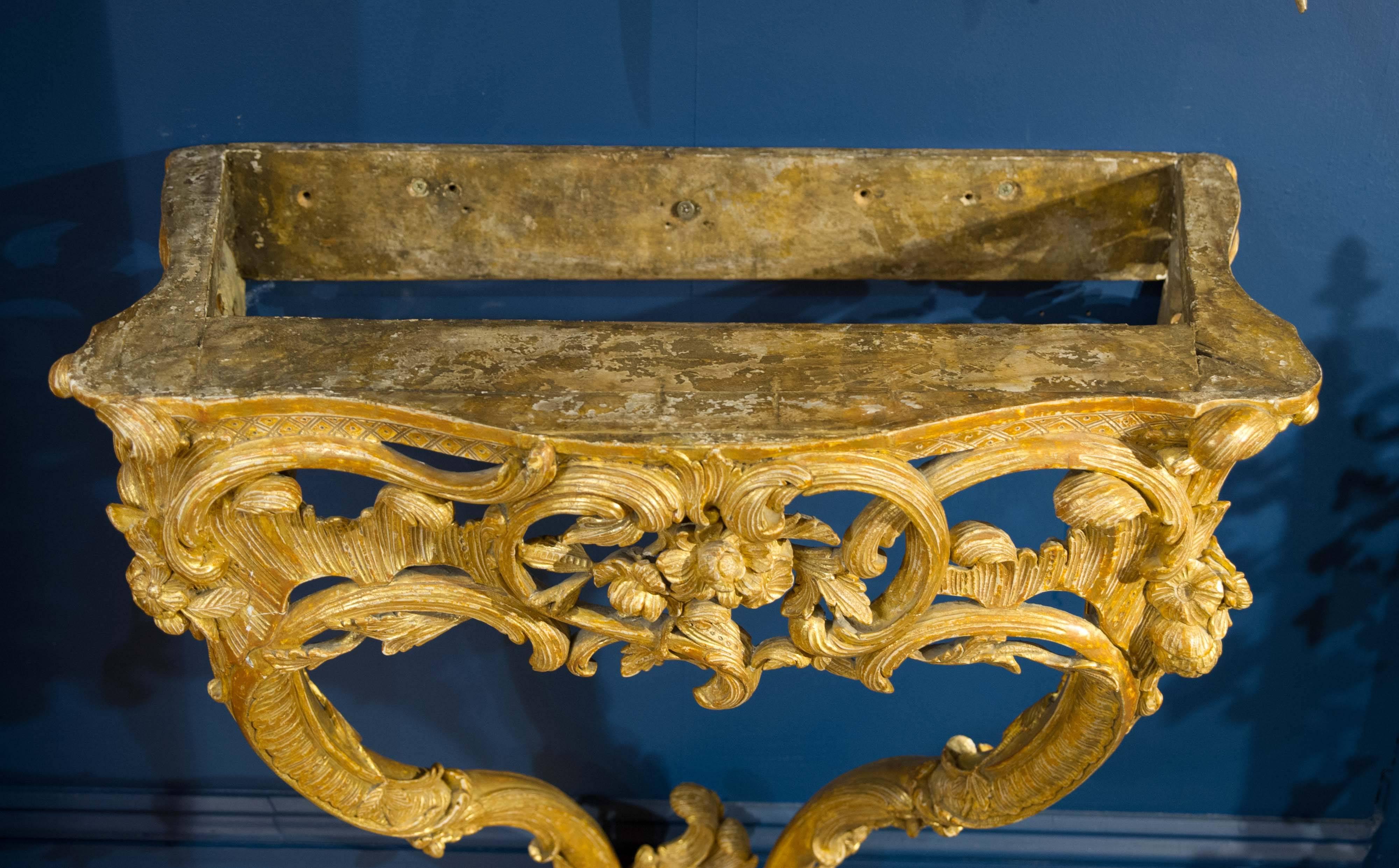 Rococo Late 18th Century Giltwood Console Table with Marble Top