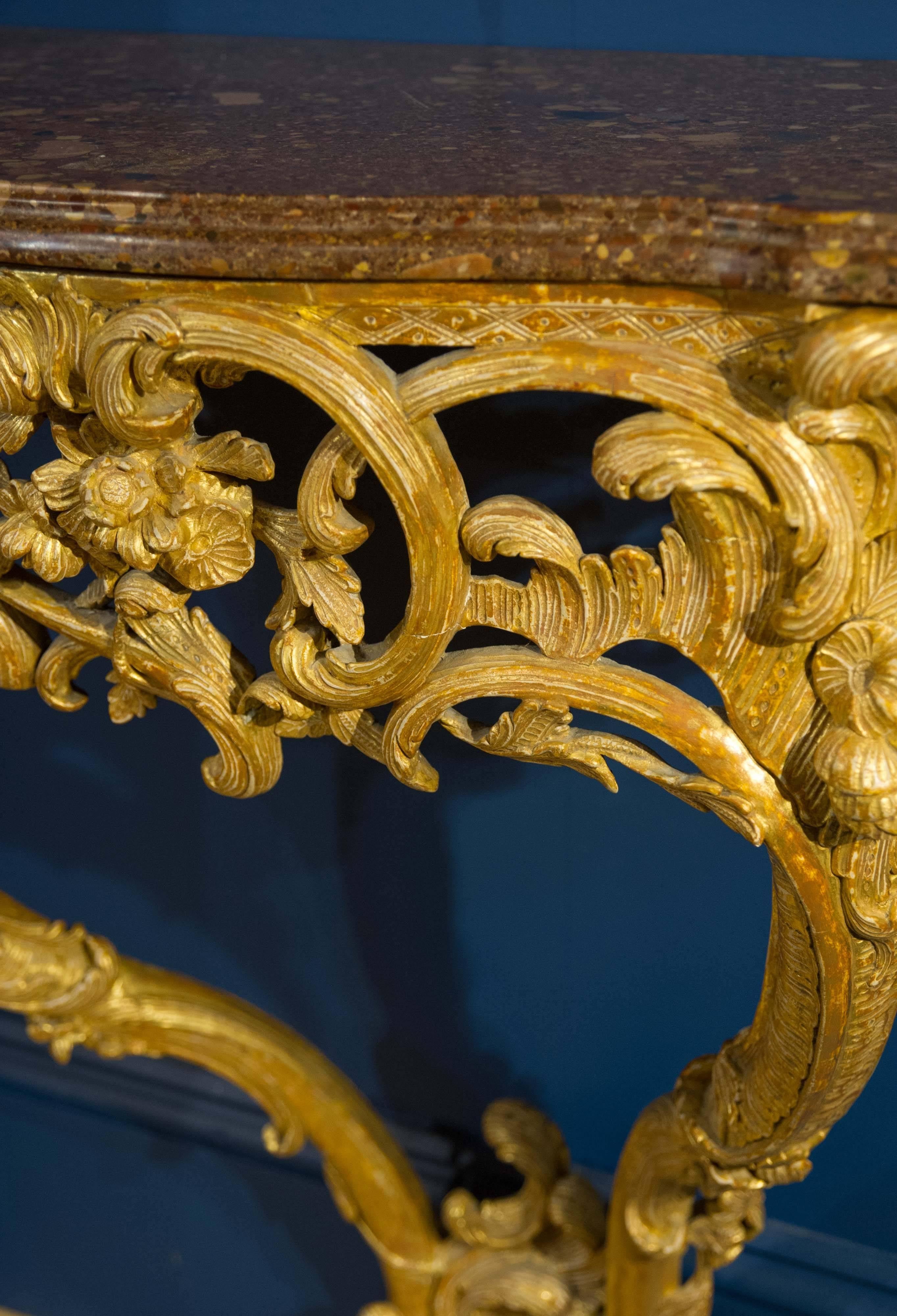 Late 18th Century Giltwood Console Table with Marble Top 1
