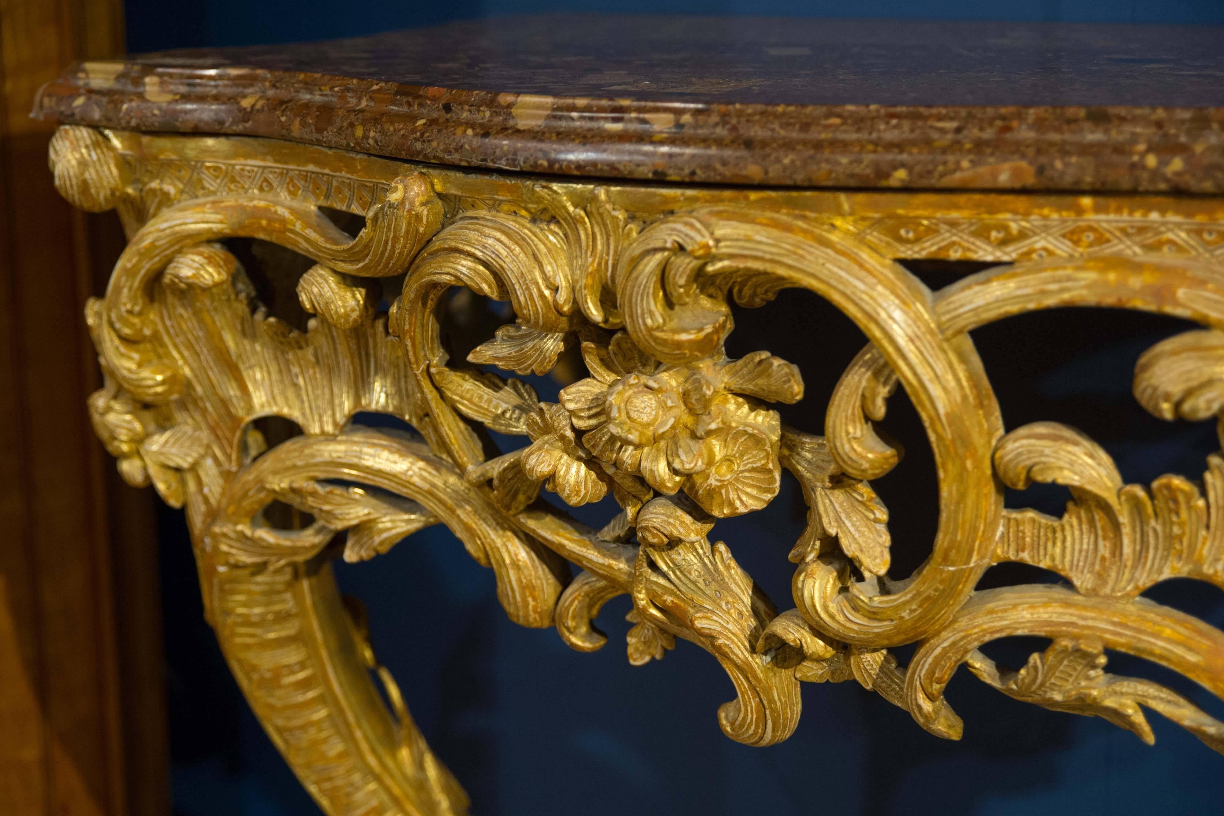 Late 18th Century Giltwood Console Table with Marble Top 2