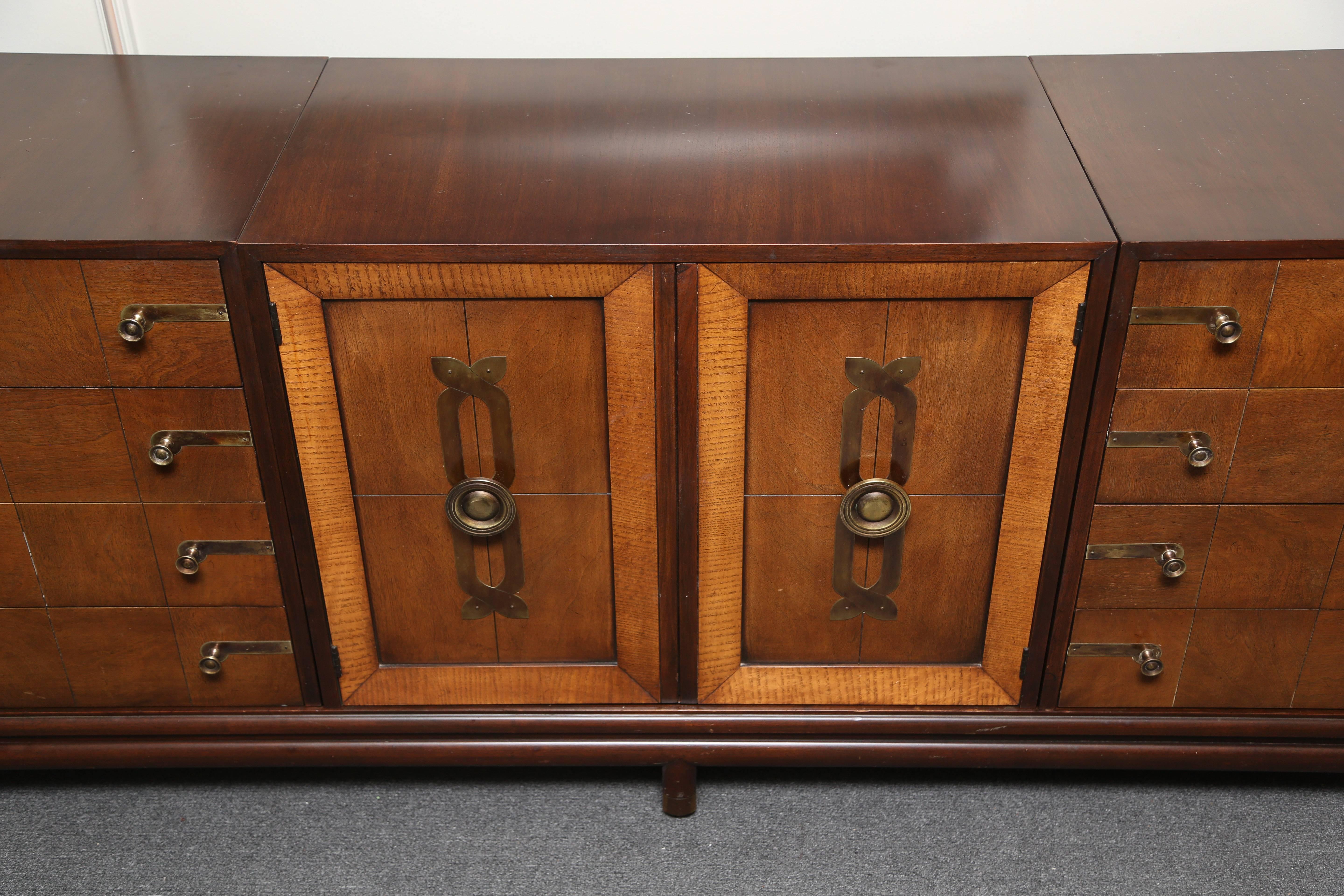 20th Century Renzo Rutili Three-Part Walnut Credenza