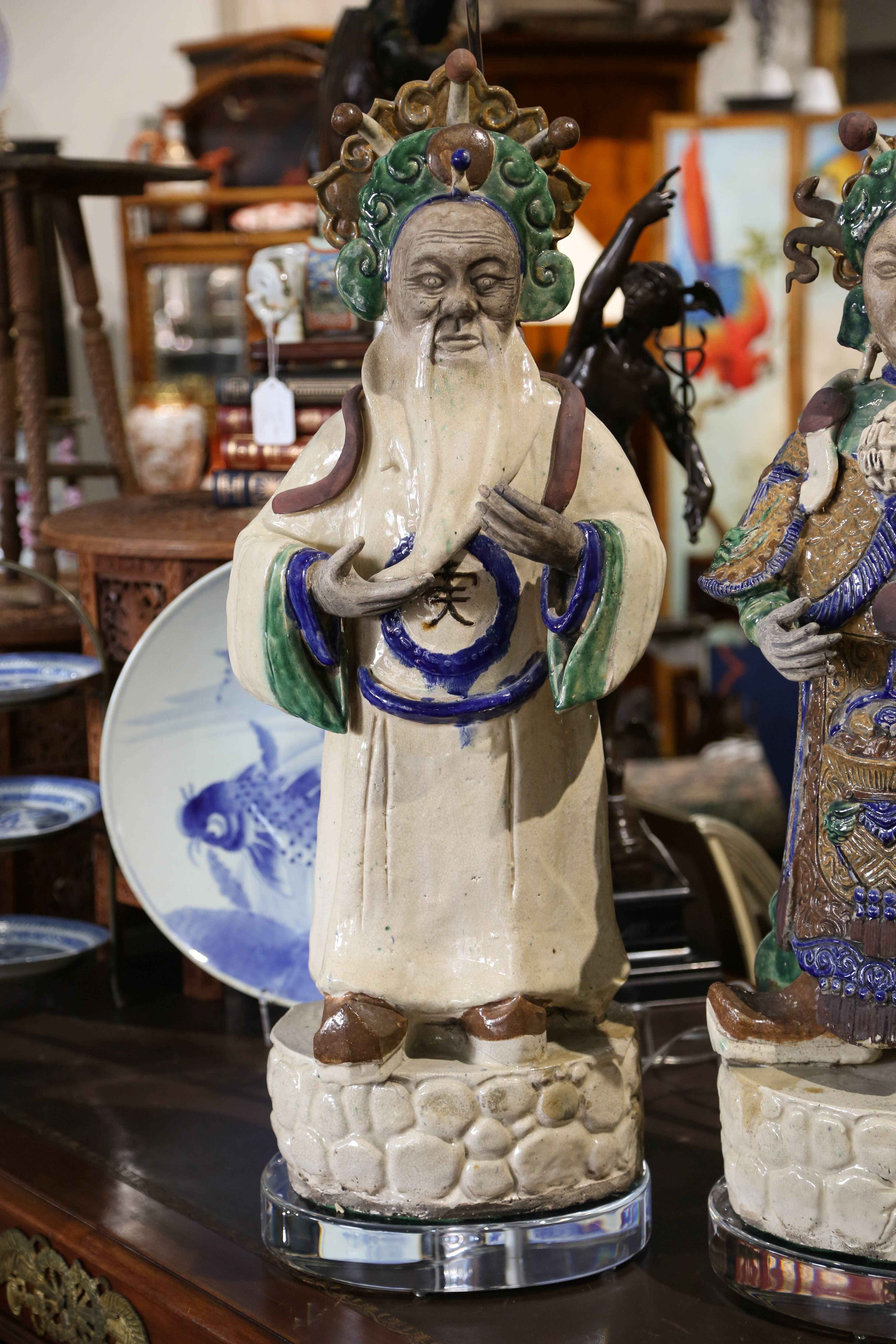 Grand Scale Pair of Tang Style Figural Lamps In Good Condition In West Palm Beach, FL