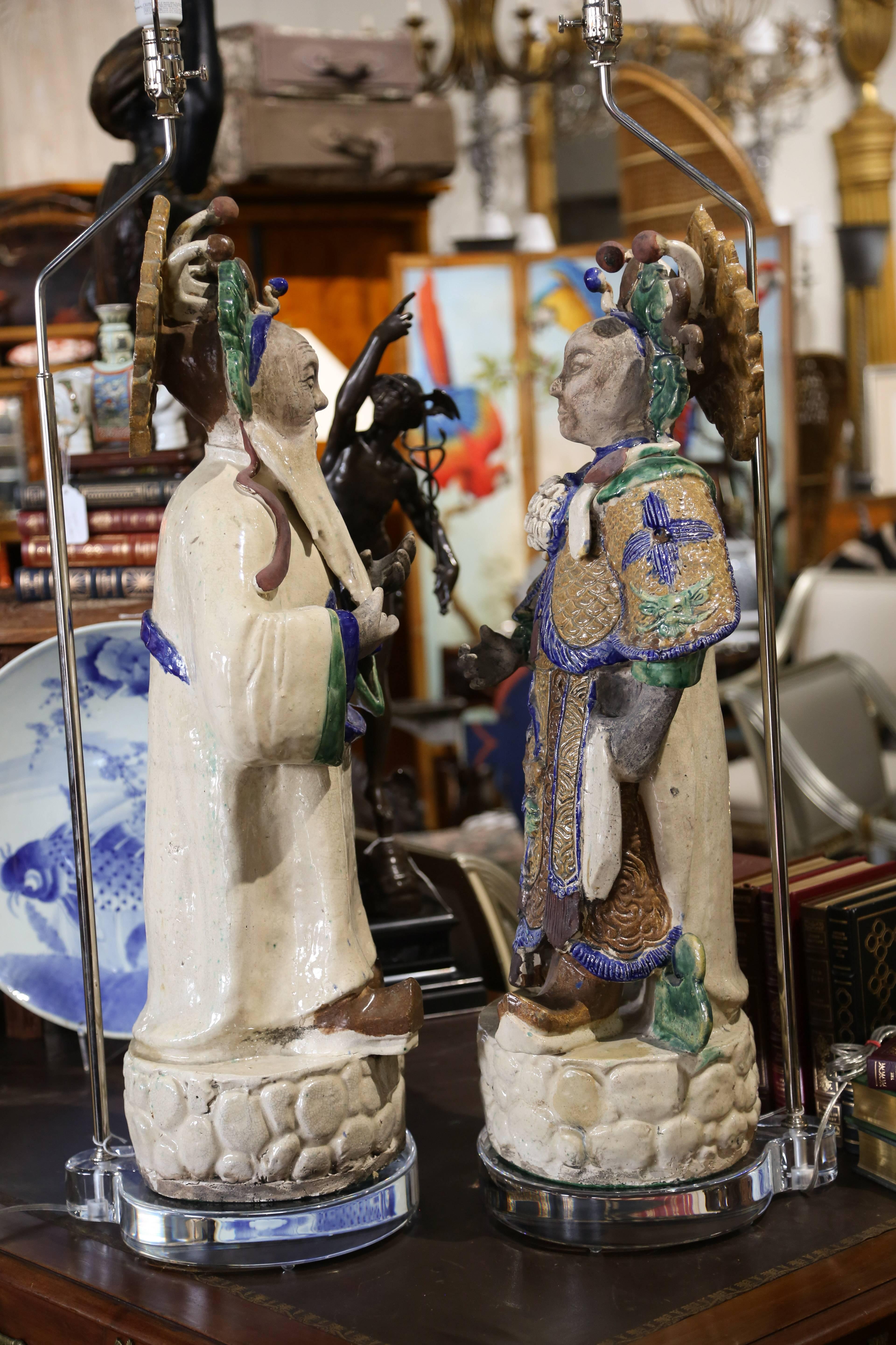 Grand Scale Pair of Tang Style Figural Lamps 2