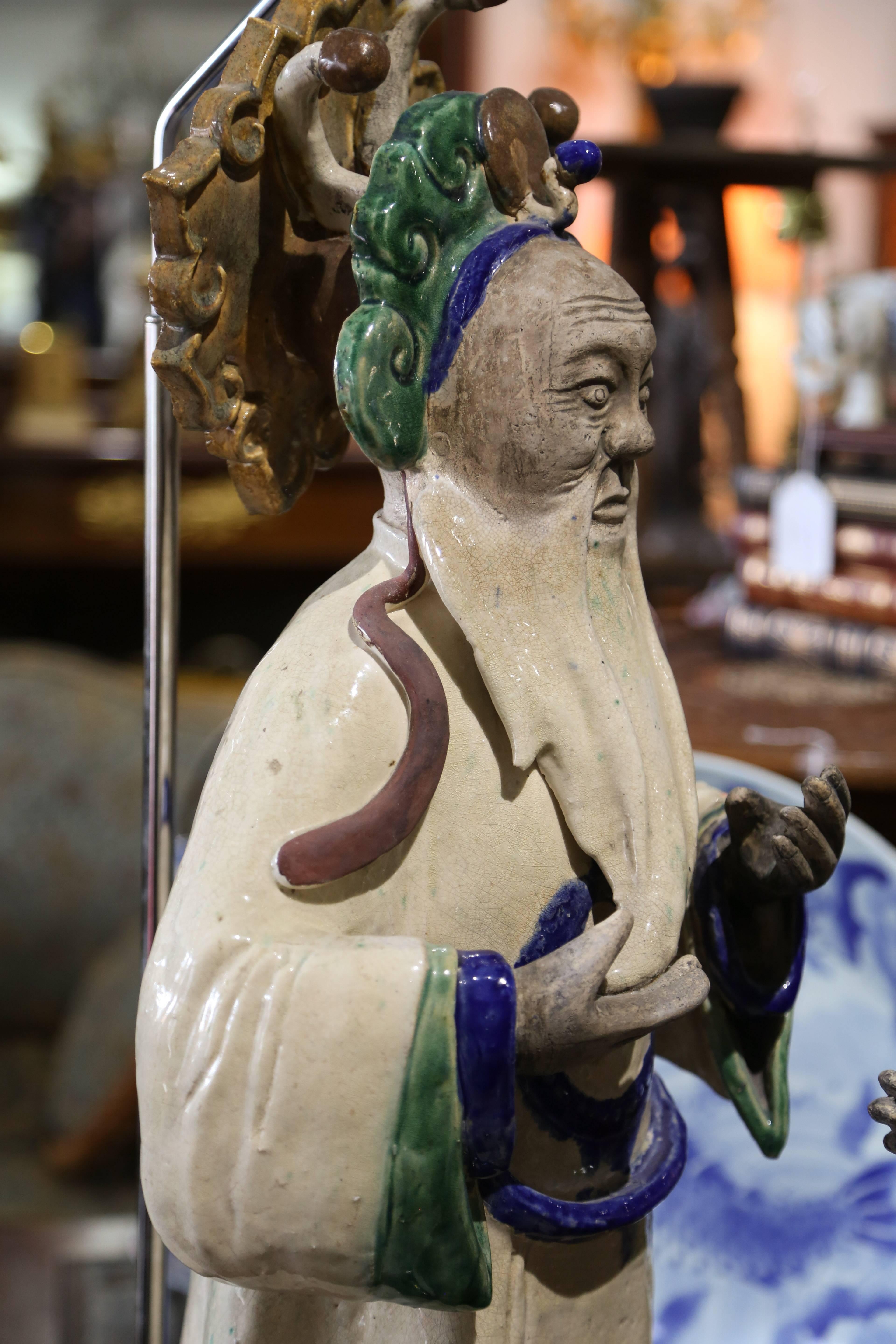 Grand Scale Pair of Tang Style Figural Lamps 3