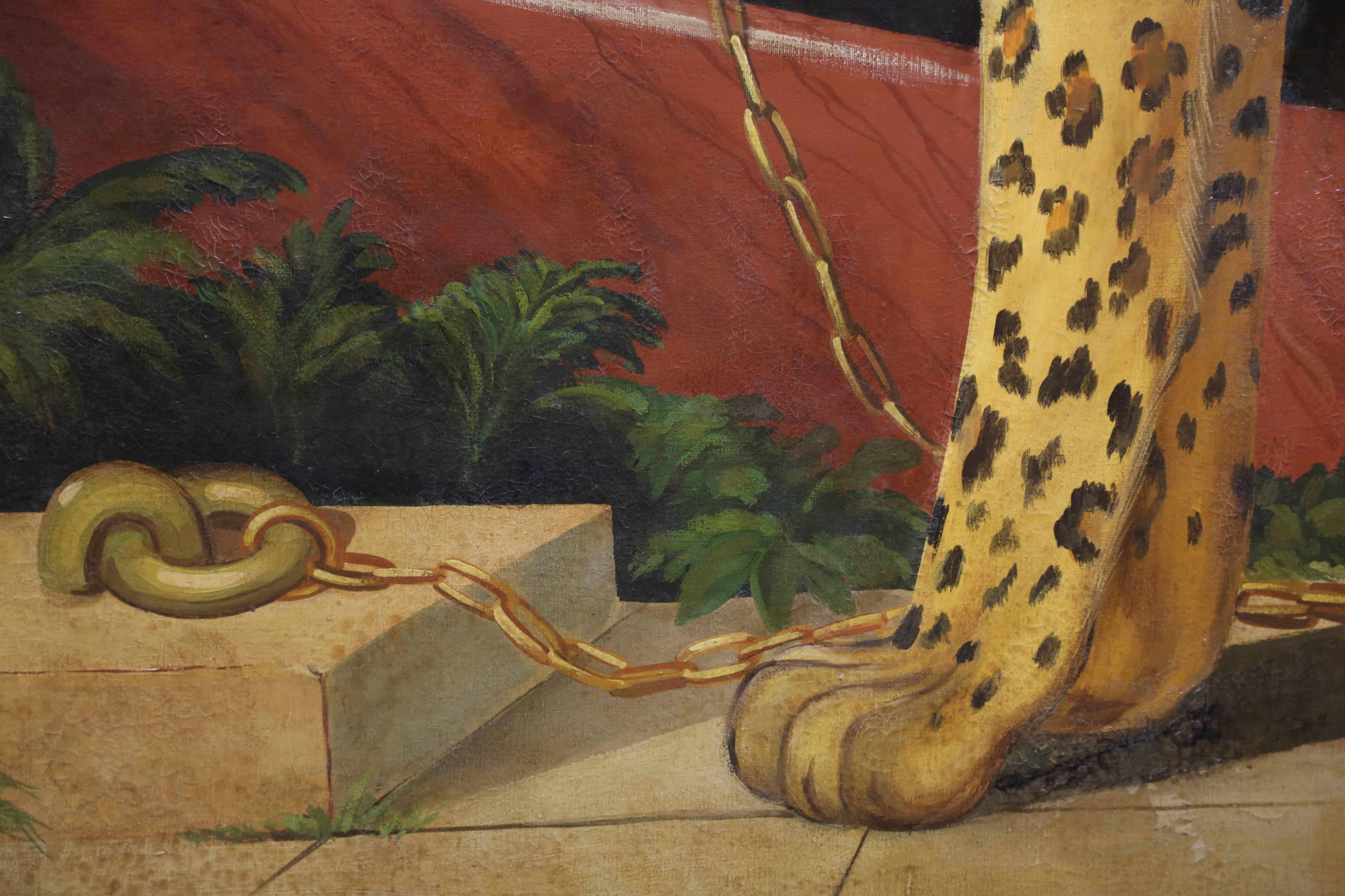 Grand Scale Painting of Leopard by Wm.Skilling In Good Condition In West Palm Beach, FL