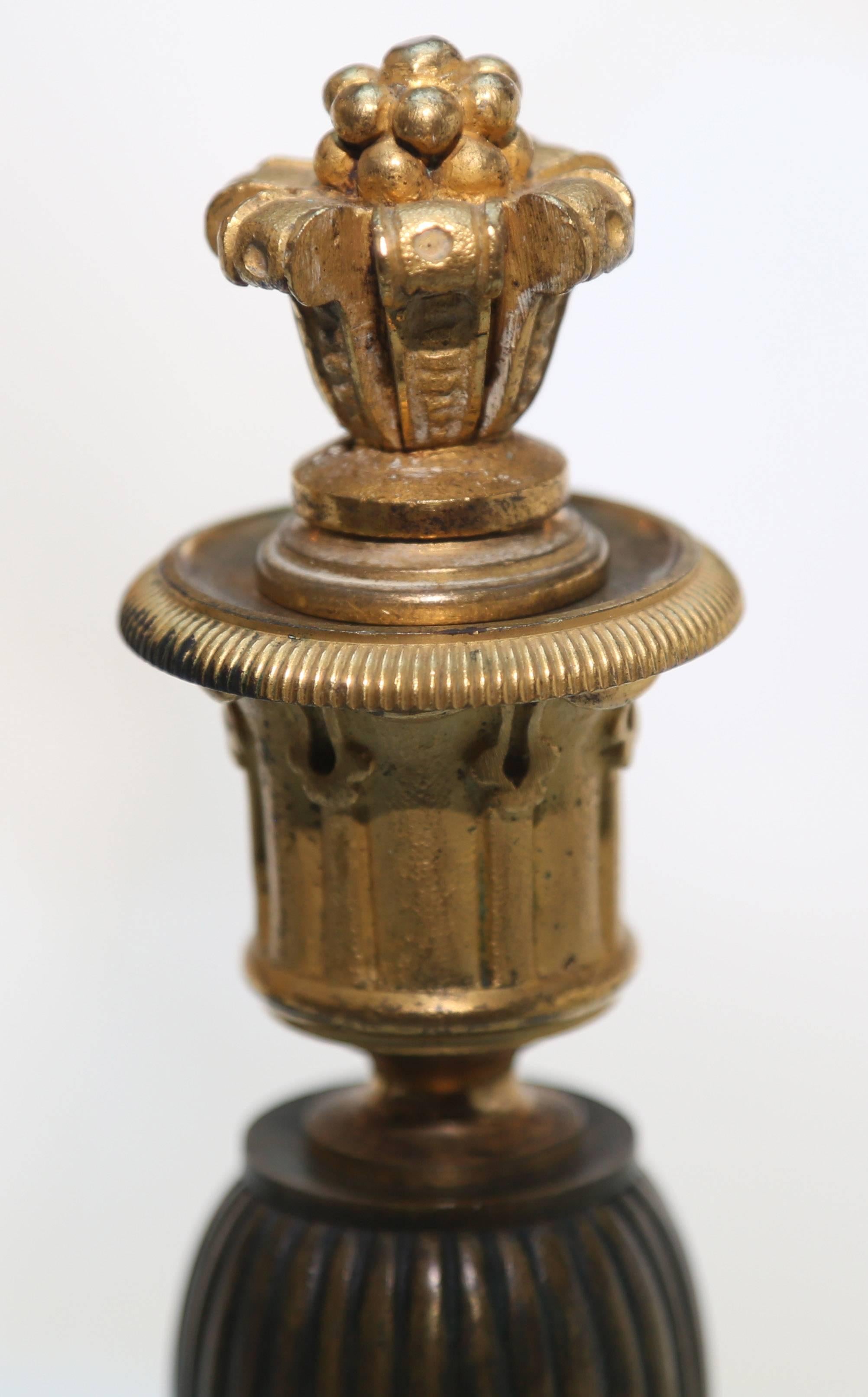 French Fanciful 19th Century Bronze Candlesticks with Snuffers