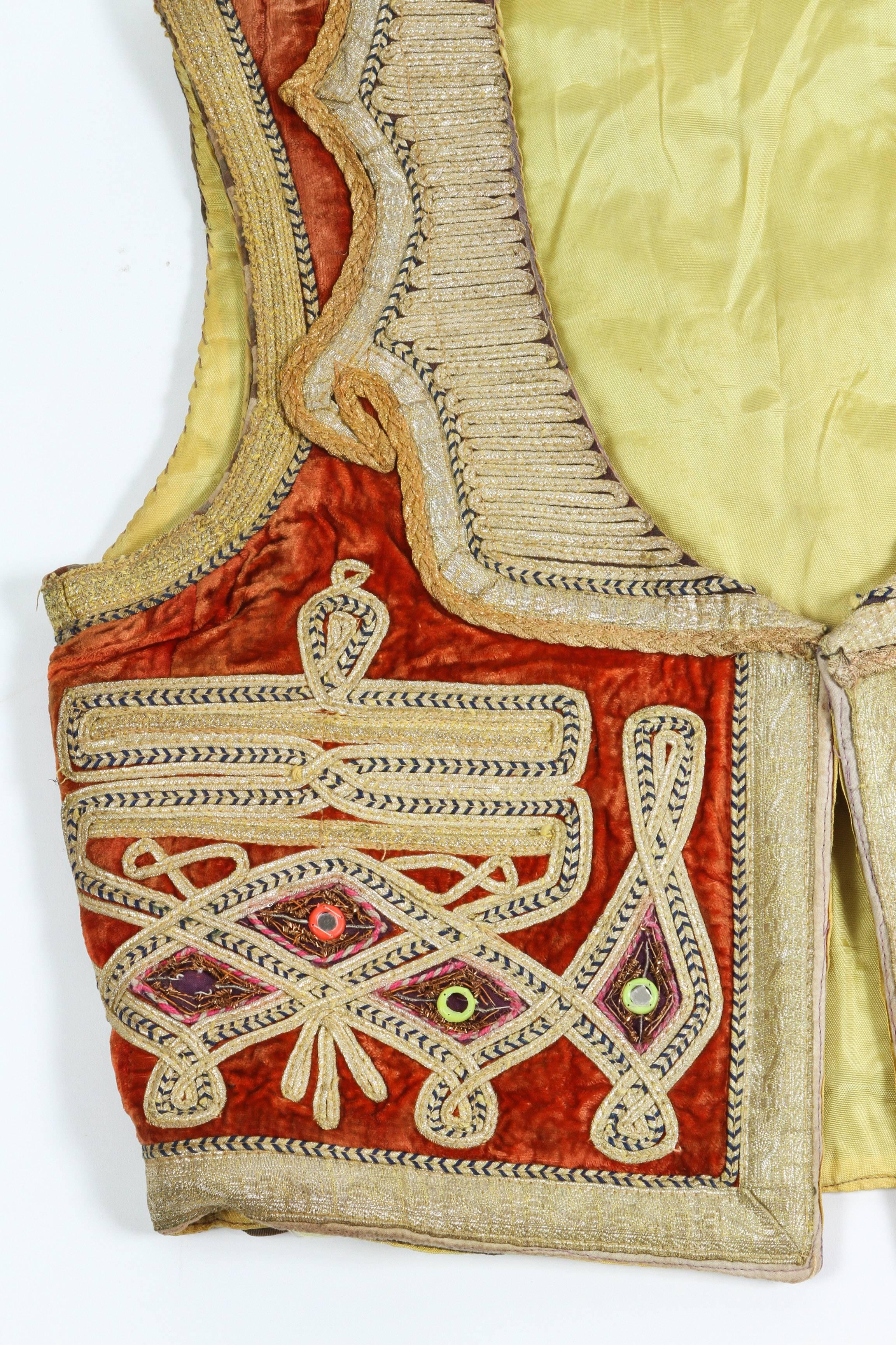 Islamic 19th Century Antique Ottoman Red and Gold Thread Embroidered Vest