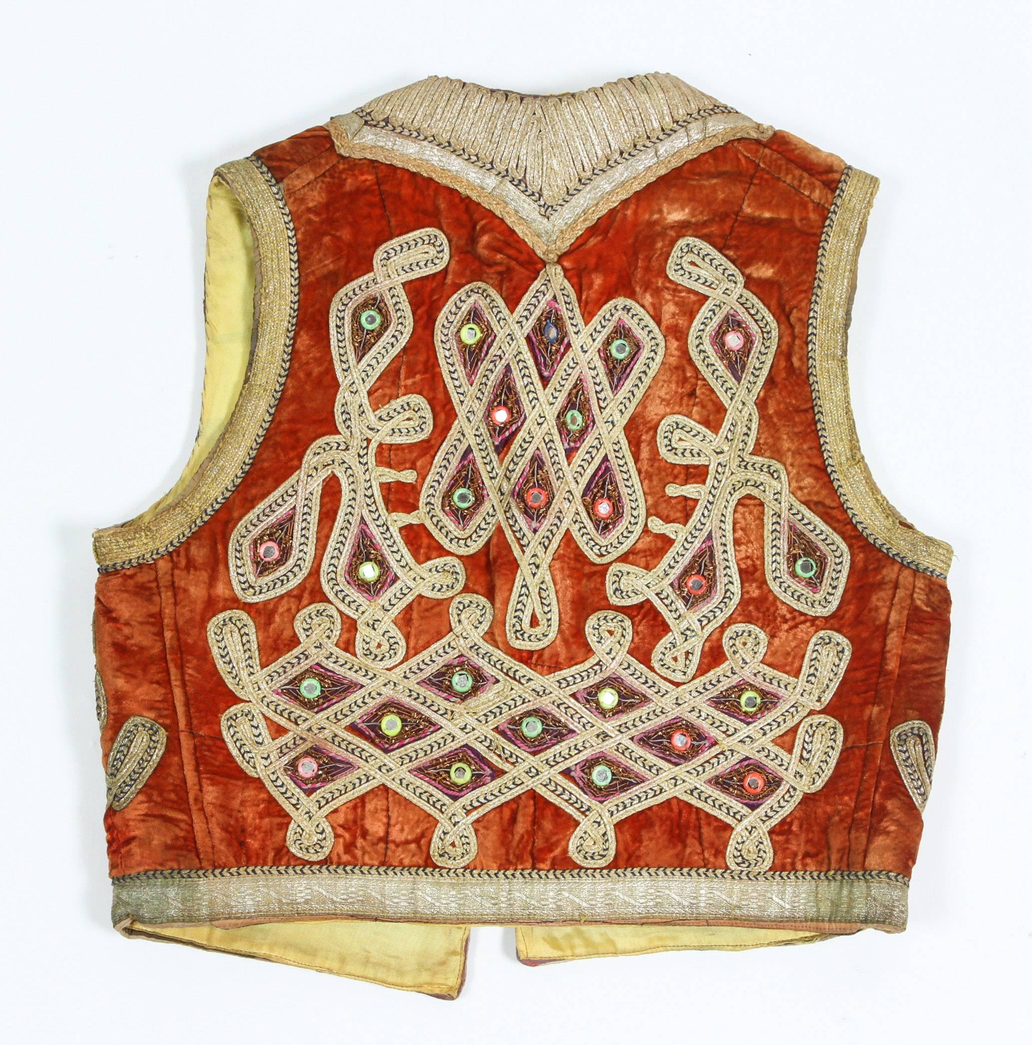 Turkish 19th Century Antique Ottoman Red and Gold Thread Embroidered Vest