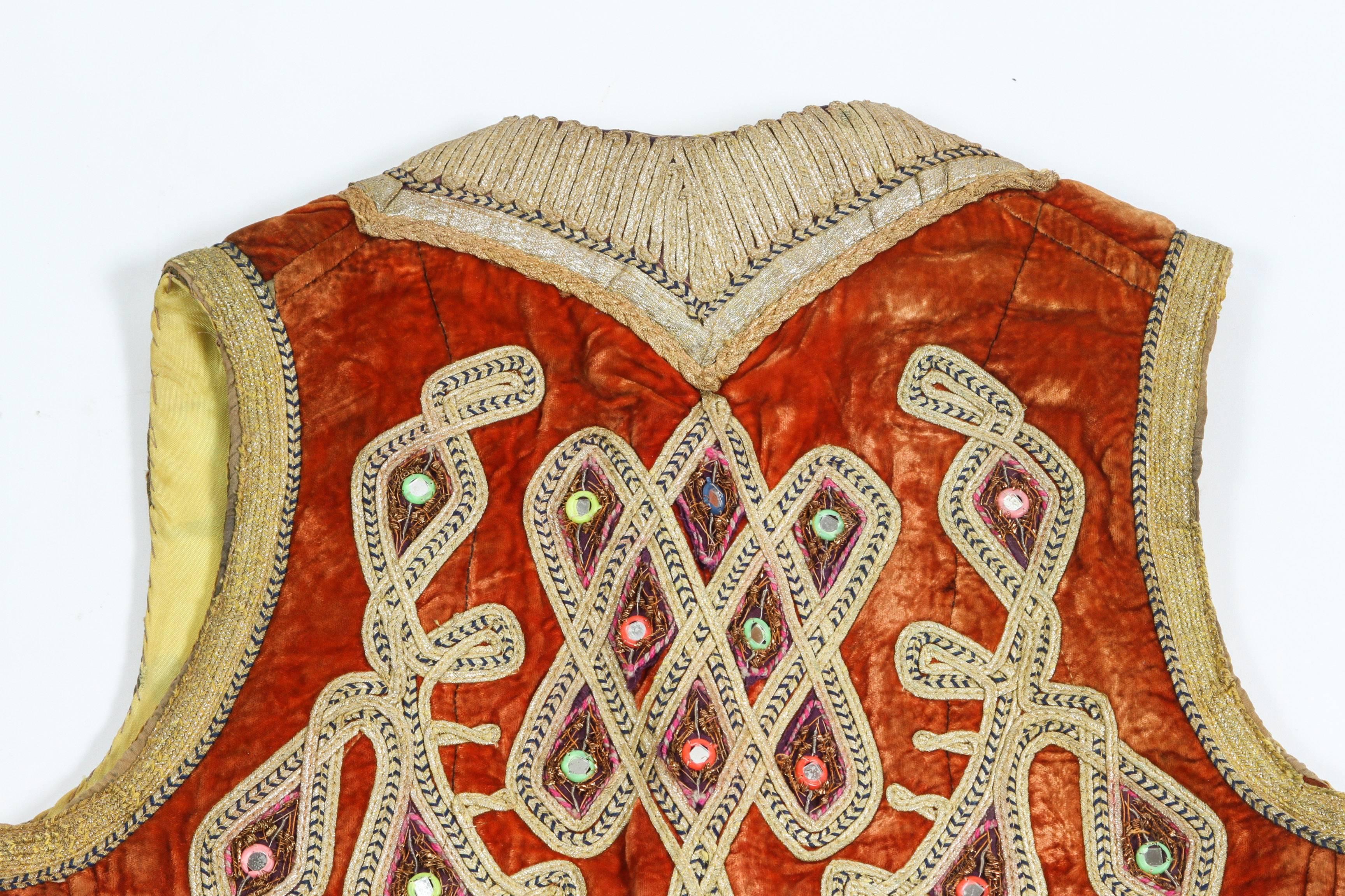 Hand-Crafted 19th Century Antique Ottoman Red and Gold Thread Embroidered Vest