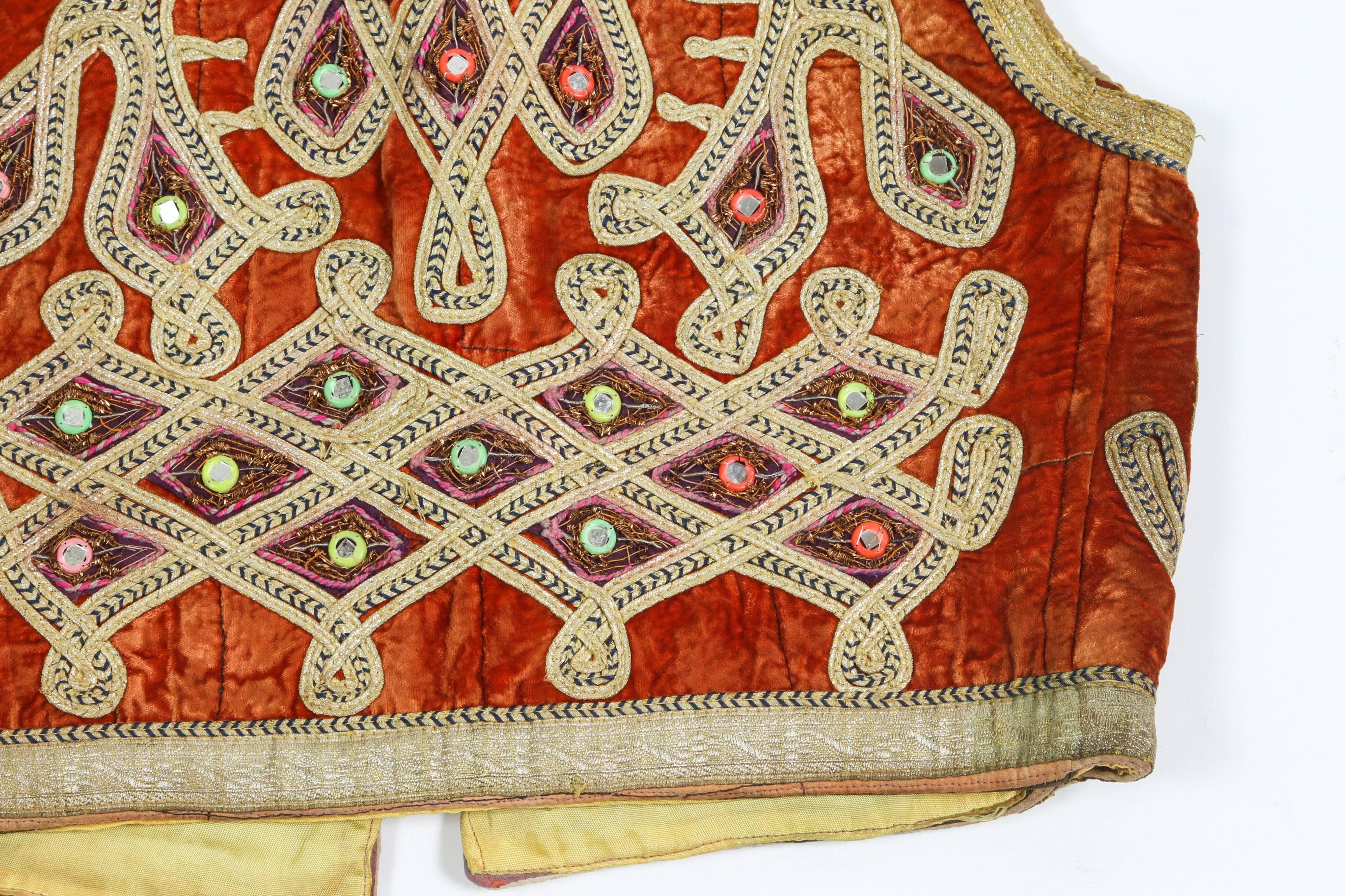 19th Century Antique Ottoman Red and Gold Thread Embroidered Vest In Good Condition In North Hollywood, CA
