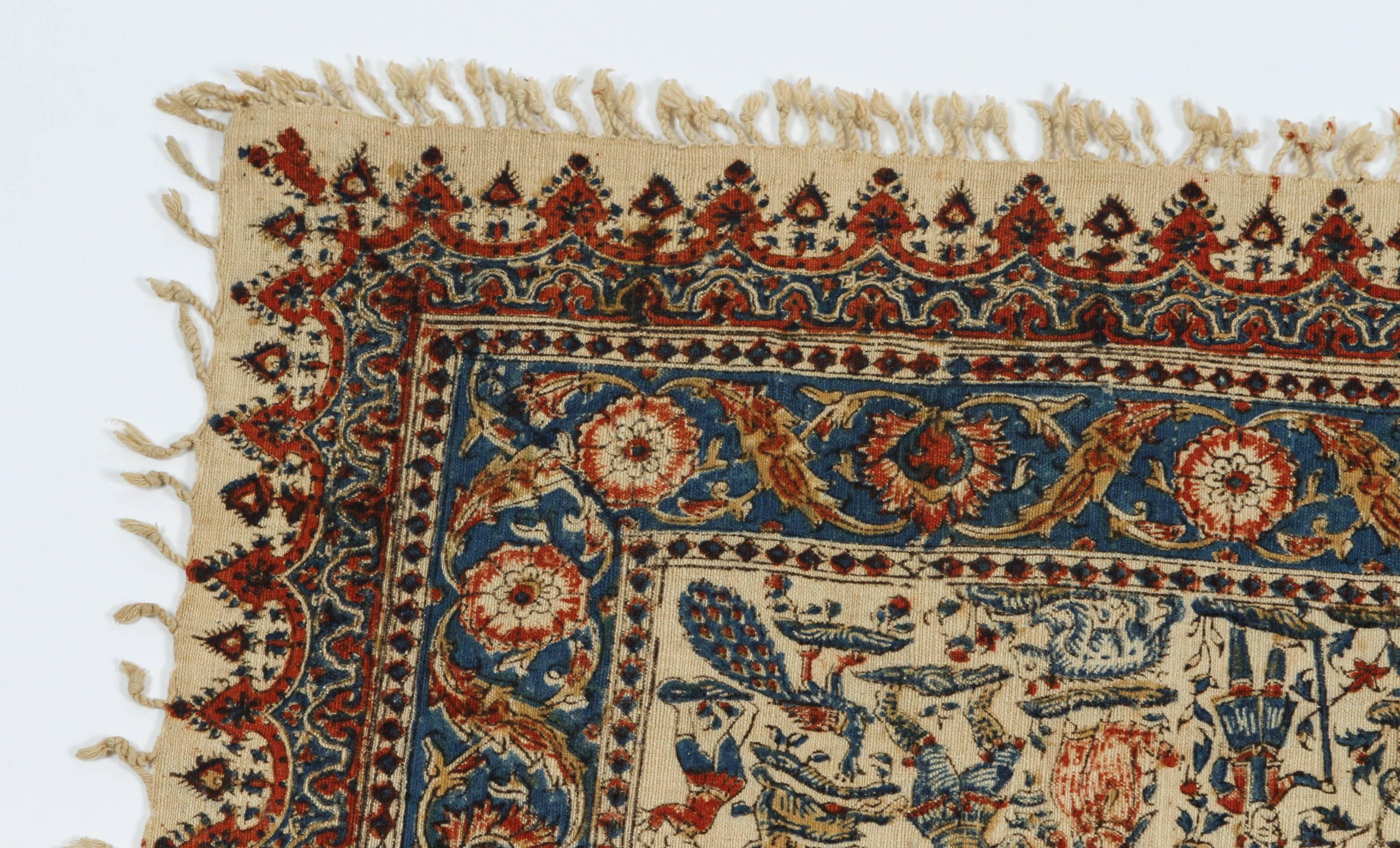 Paisley Kalamkari textile.
Hand blocked vegetable and iron oxide dyes on cotton.
The fabric is printed using patterned wooden stamps .
Made in India for the Persian market, circa 1940
Qalamkari literally “pen-workmanship,” are block-printed and