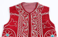 Turkish Folk Art Vest, Embroidered Velvet, Geometric Patterns, 1970