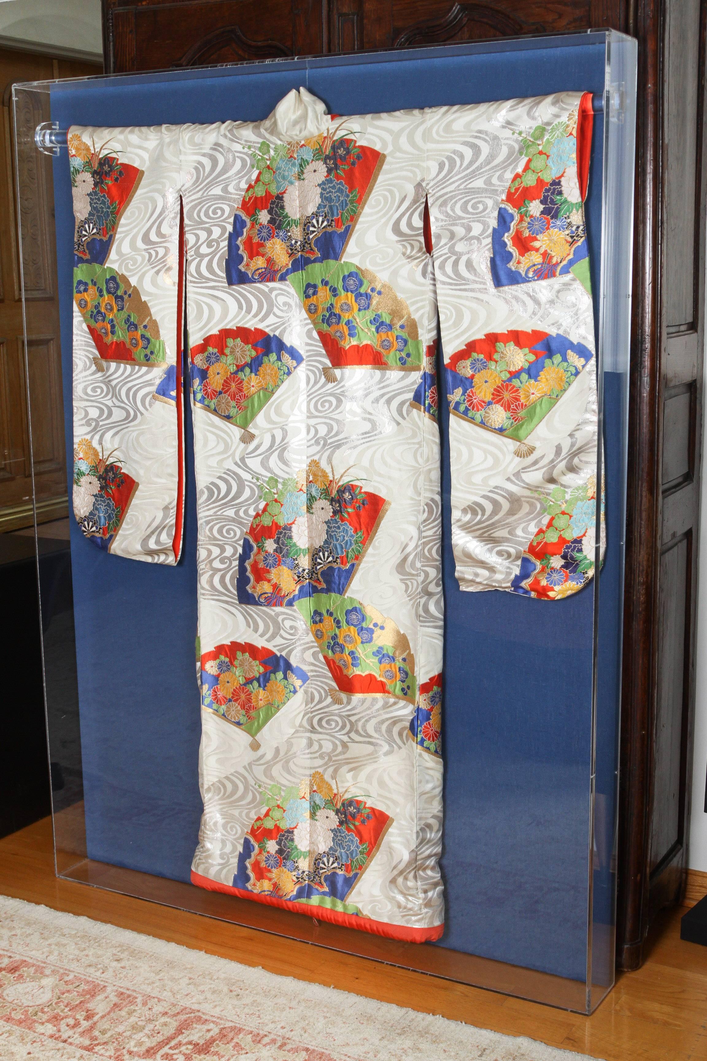 Japonisme Framed Japanese Ceremonial Kimono in a Lucite Box