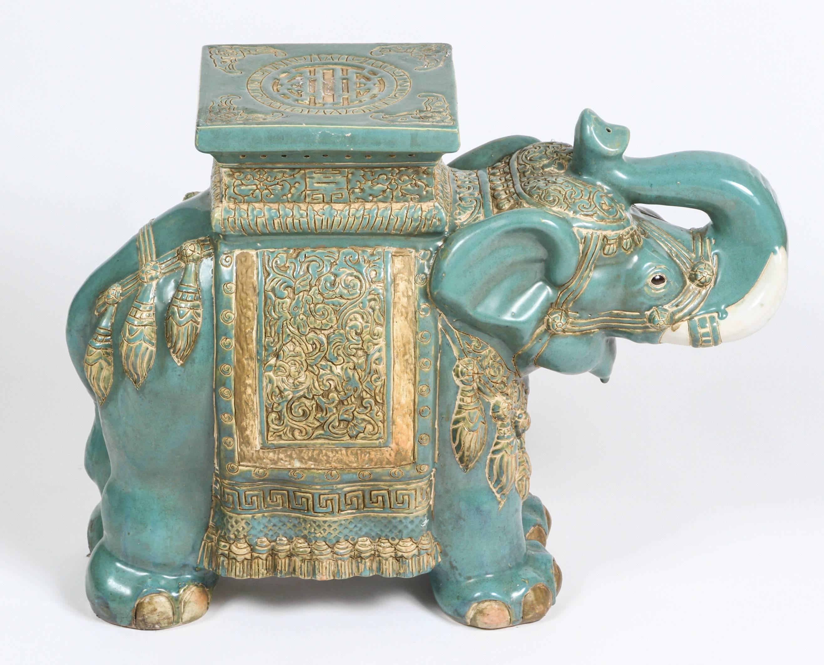 Hand-Crafted Pair of Chinese Ceramic Elephant Garden Stools