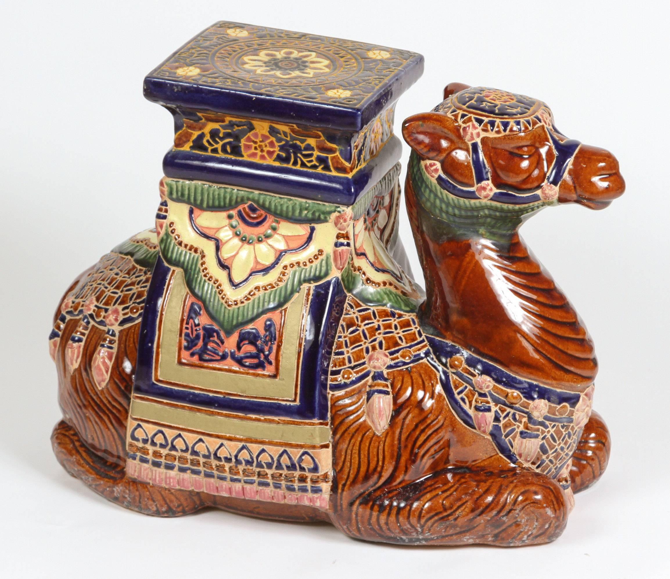 Moorish Pair of Camels Ceramic Garden Seats or Side Tables