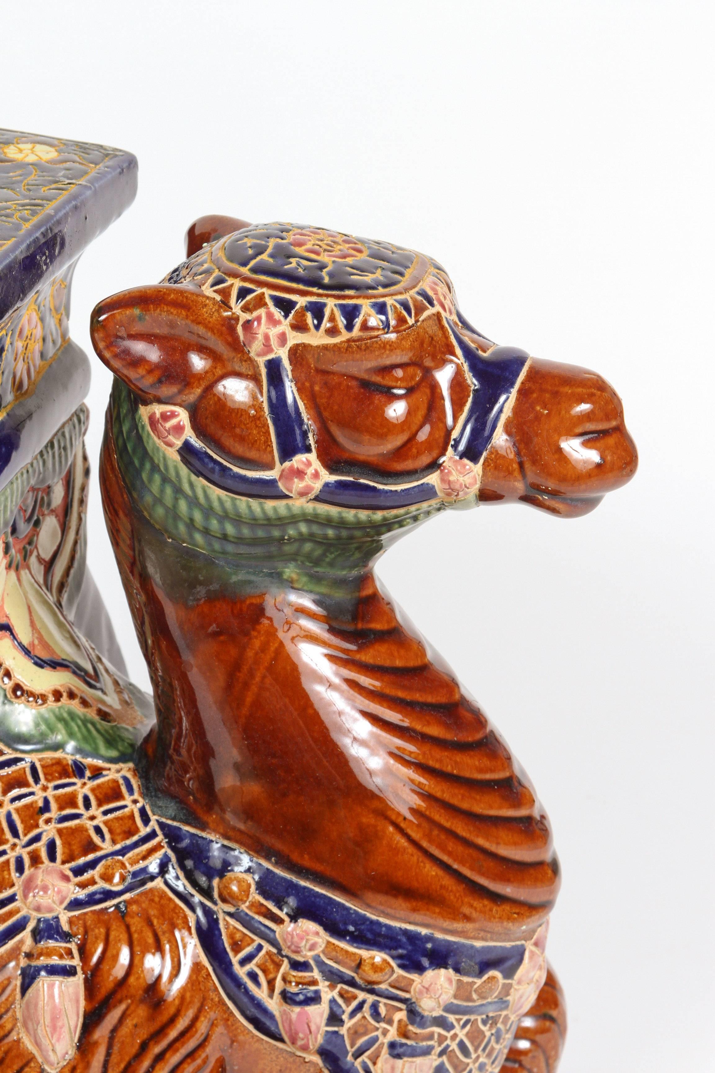Moroccan Pair of Camels Ceramic Garden Seats or Side Tables