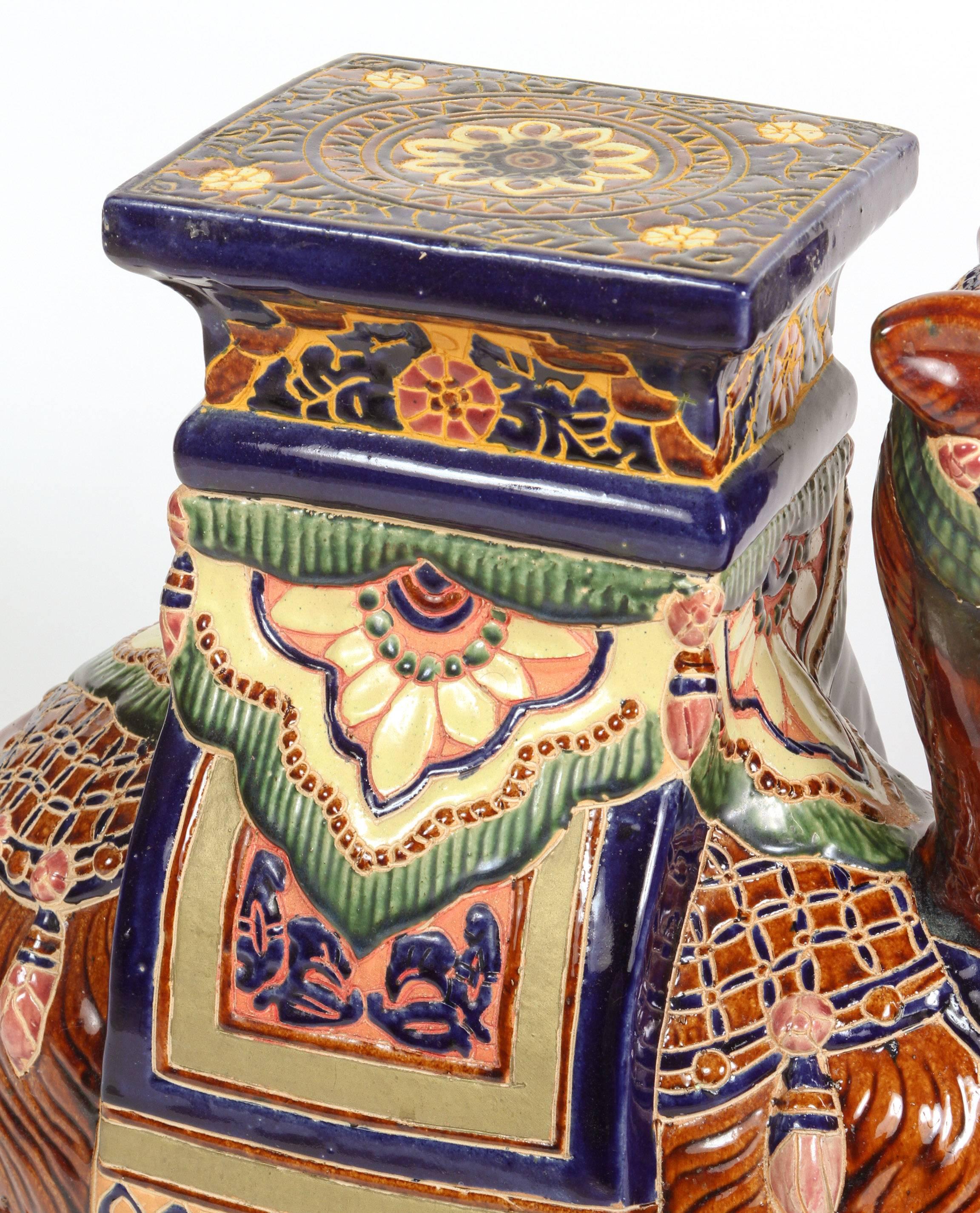 Hand-Crafted Pair of Camels Ceramic Garden Seats or Side Tables