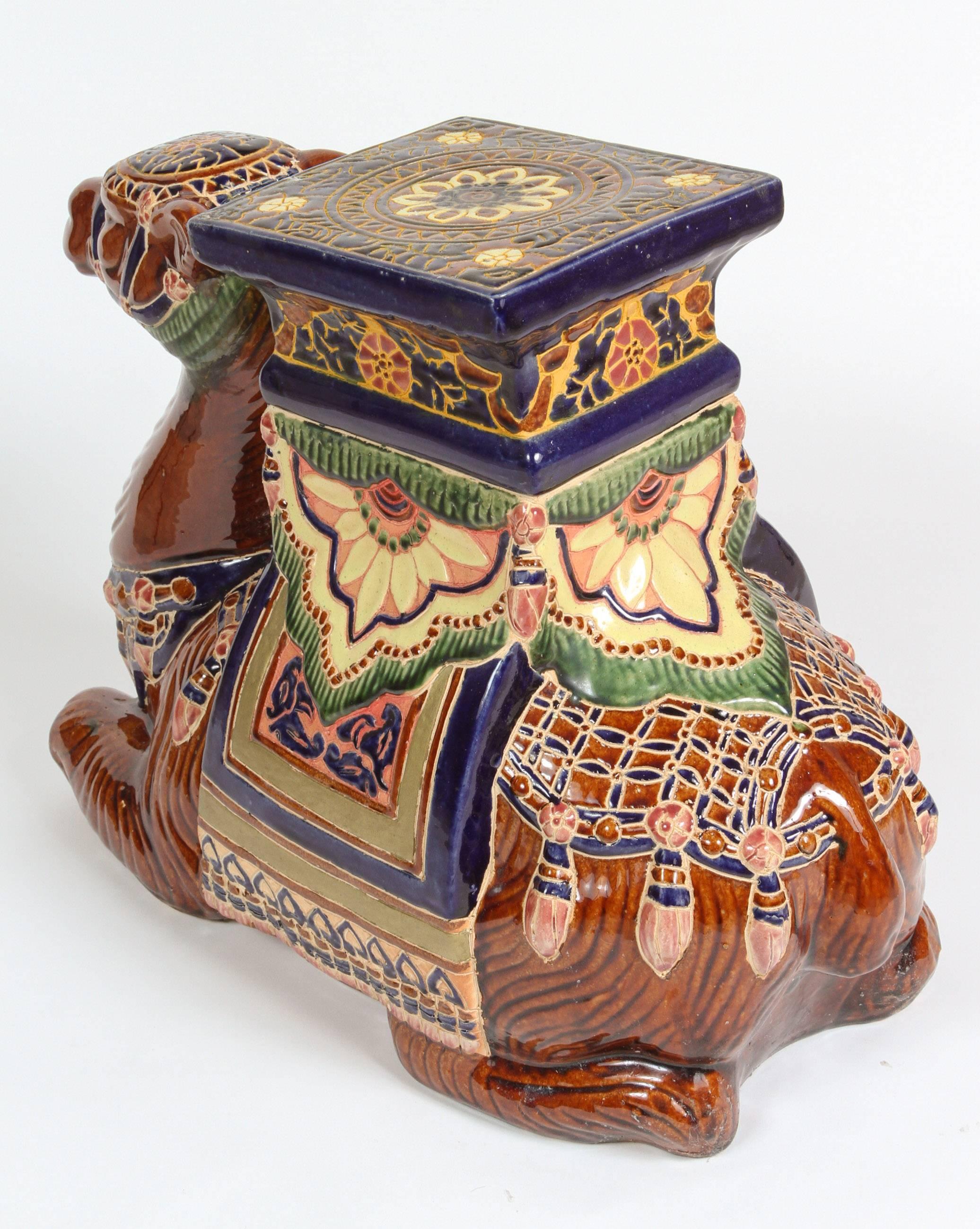 Pair of Camels Ceramic Garden Seats or Side Tables In Excellent Condition In North Hollywood, CA