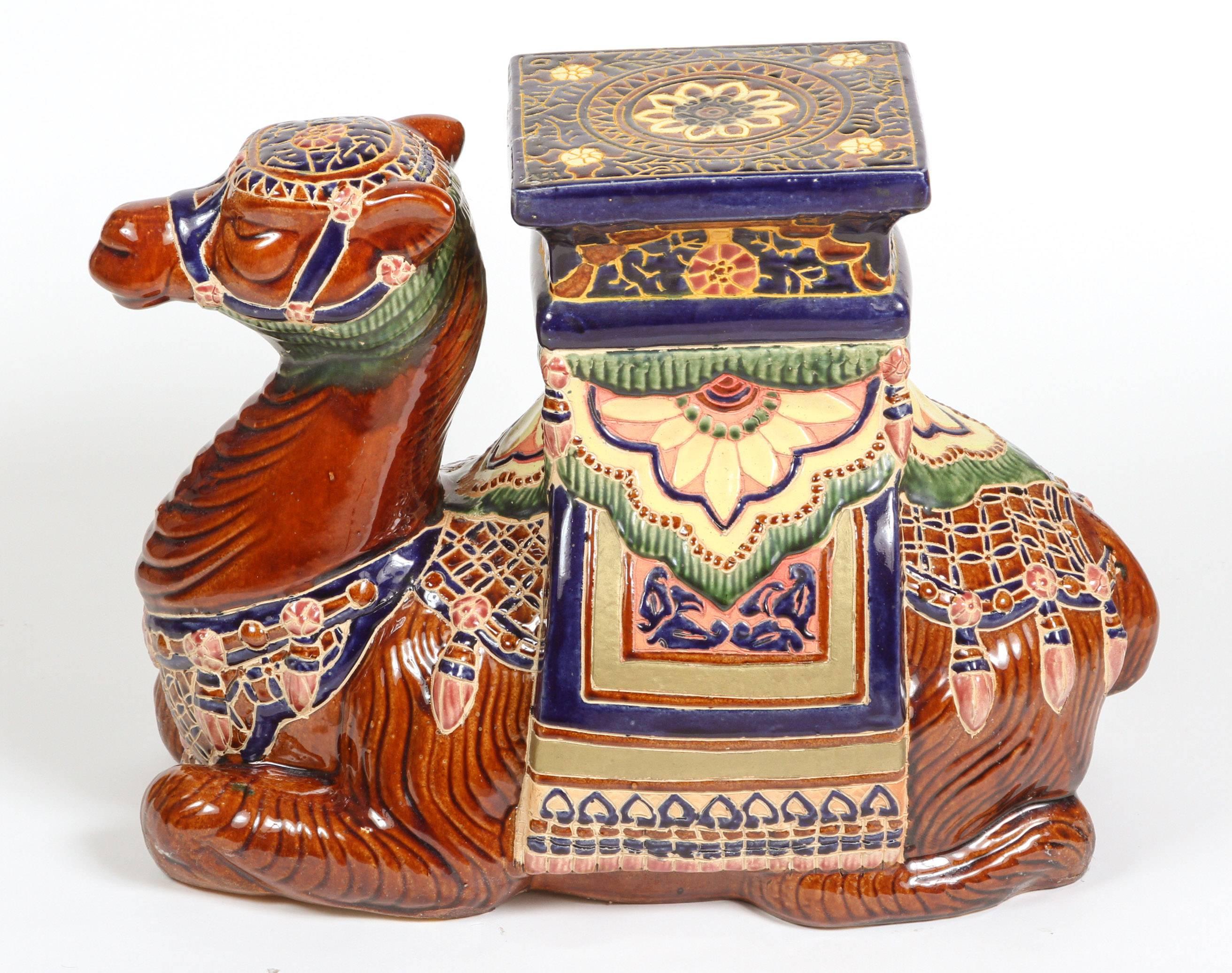 20th Century Pair of Camels Ceramic Garden Seats or Side Tables