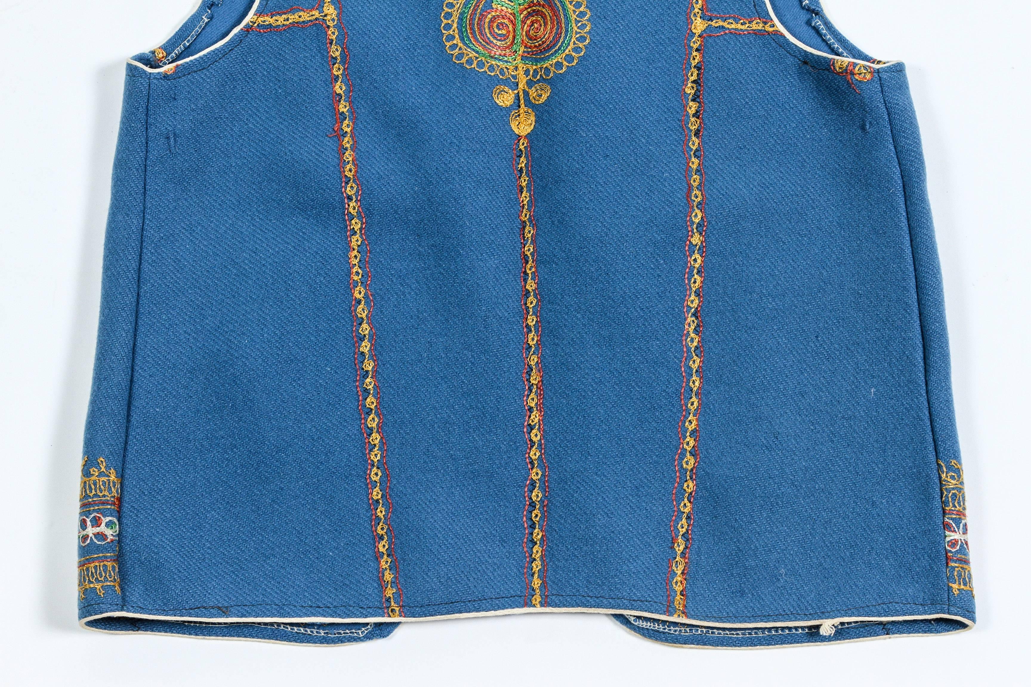Embroidered Authentic Ottoman Turkish Blue Vest For Sale