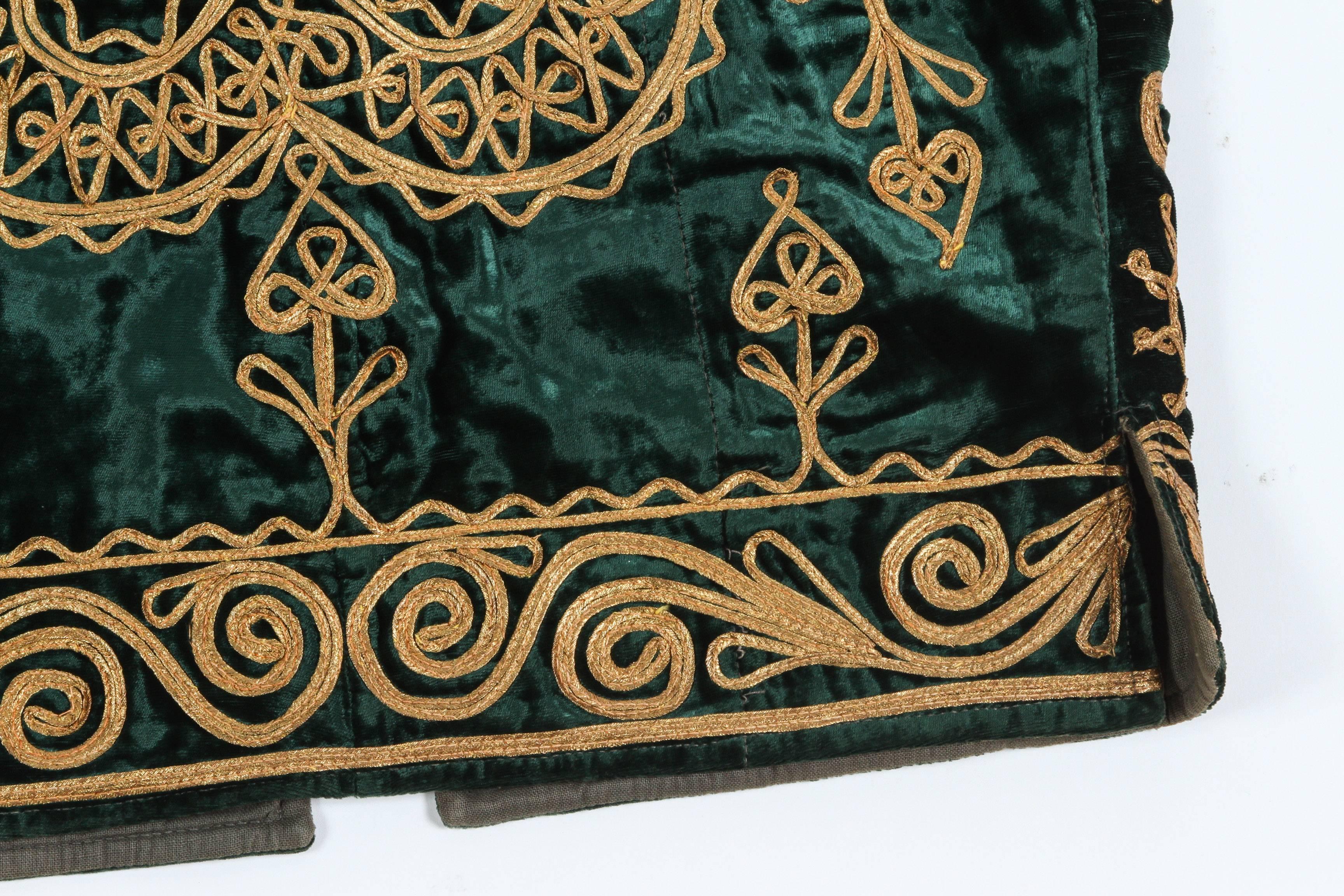 Hand-Crafted Authentic Ottoman Turkish Vest in Green Velvet