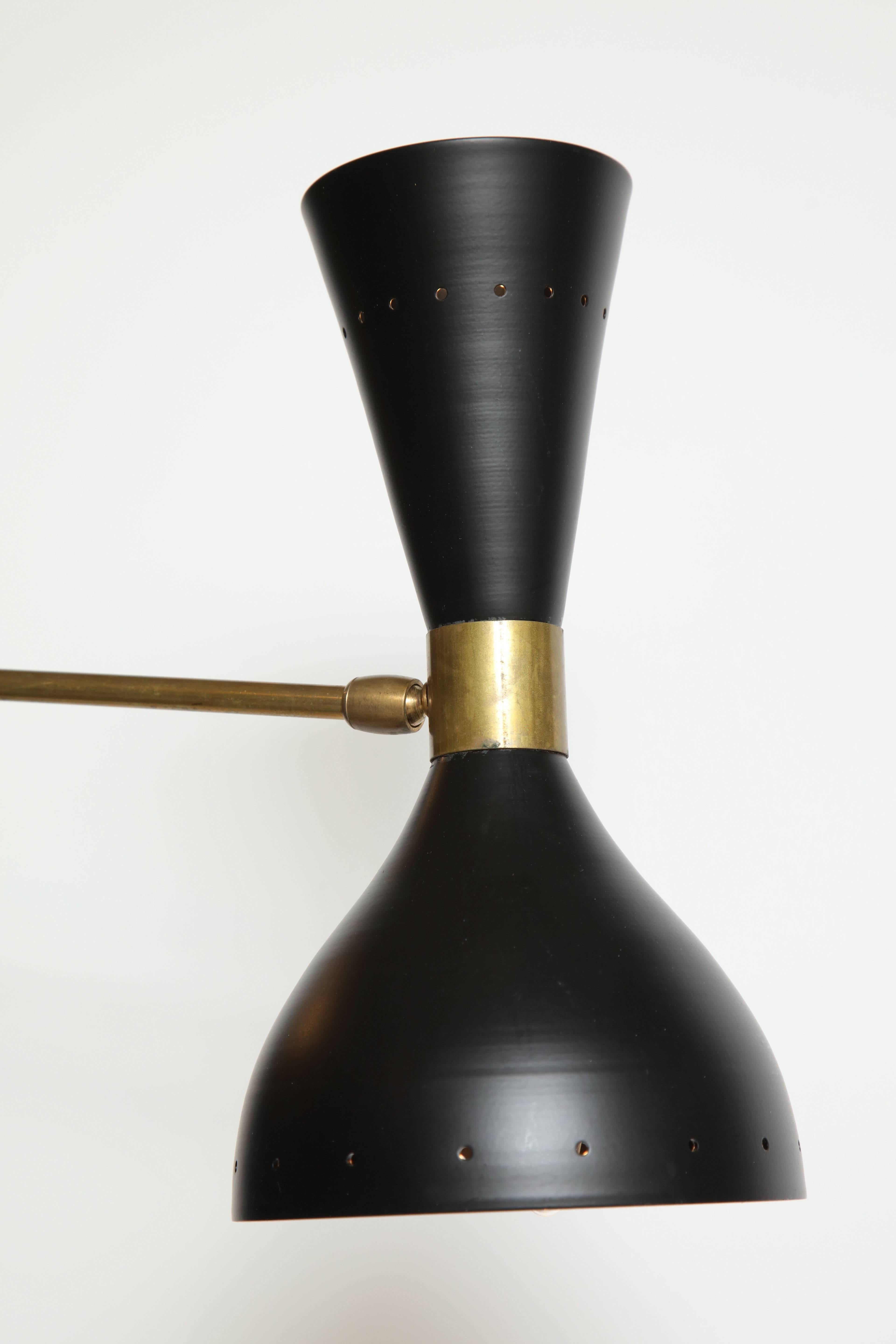 Contemporary Large Black Lacquer and Brass Chandelier in the style of Stilnovo For Sale
