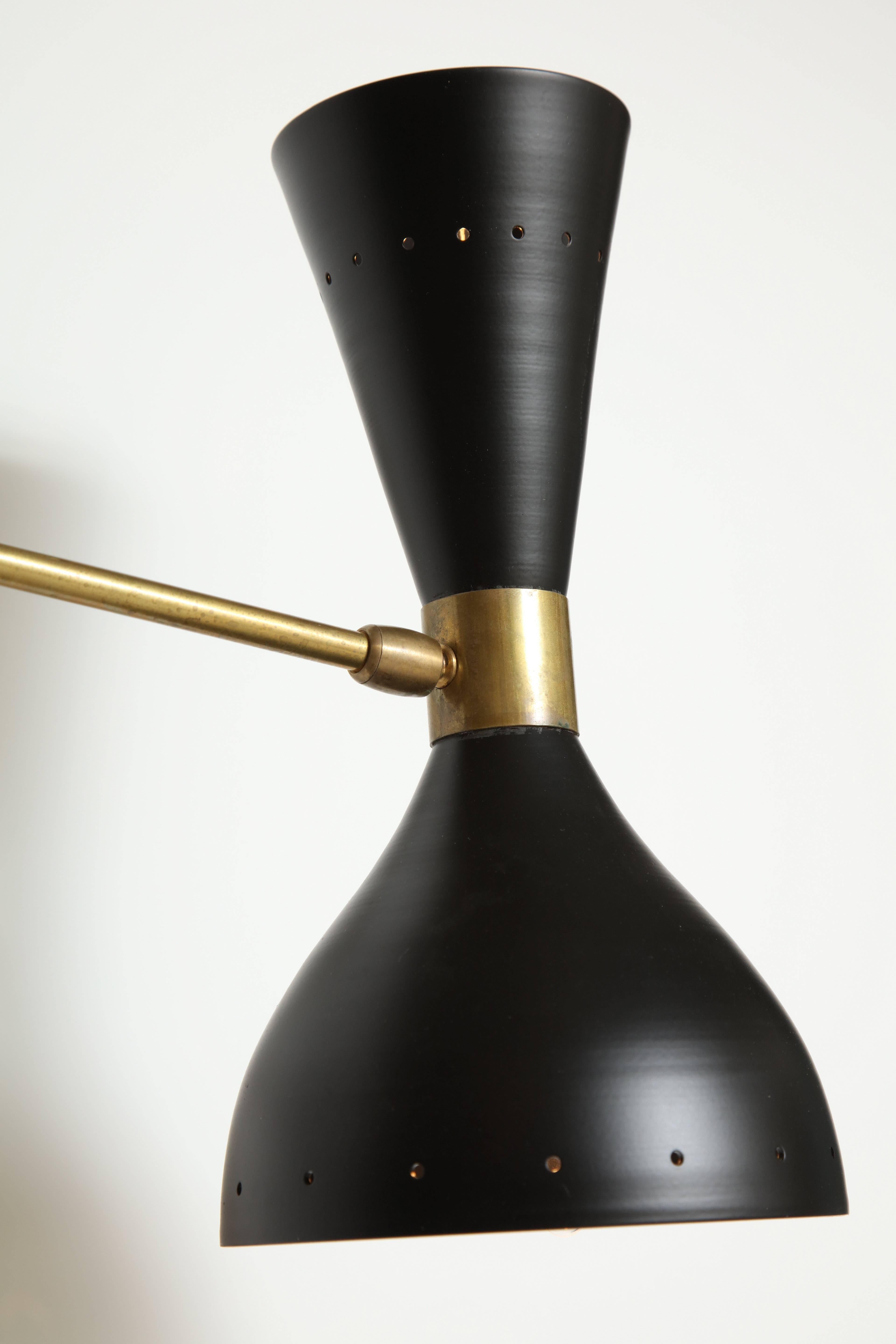 Large Black Lacquer and Brass Chandelier in the style of Stilnovo For Sale 1