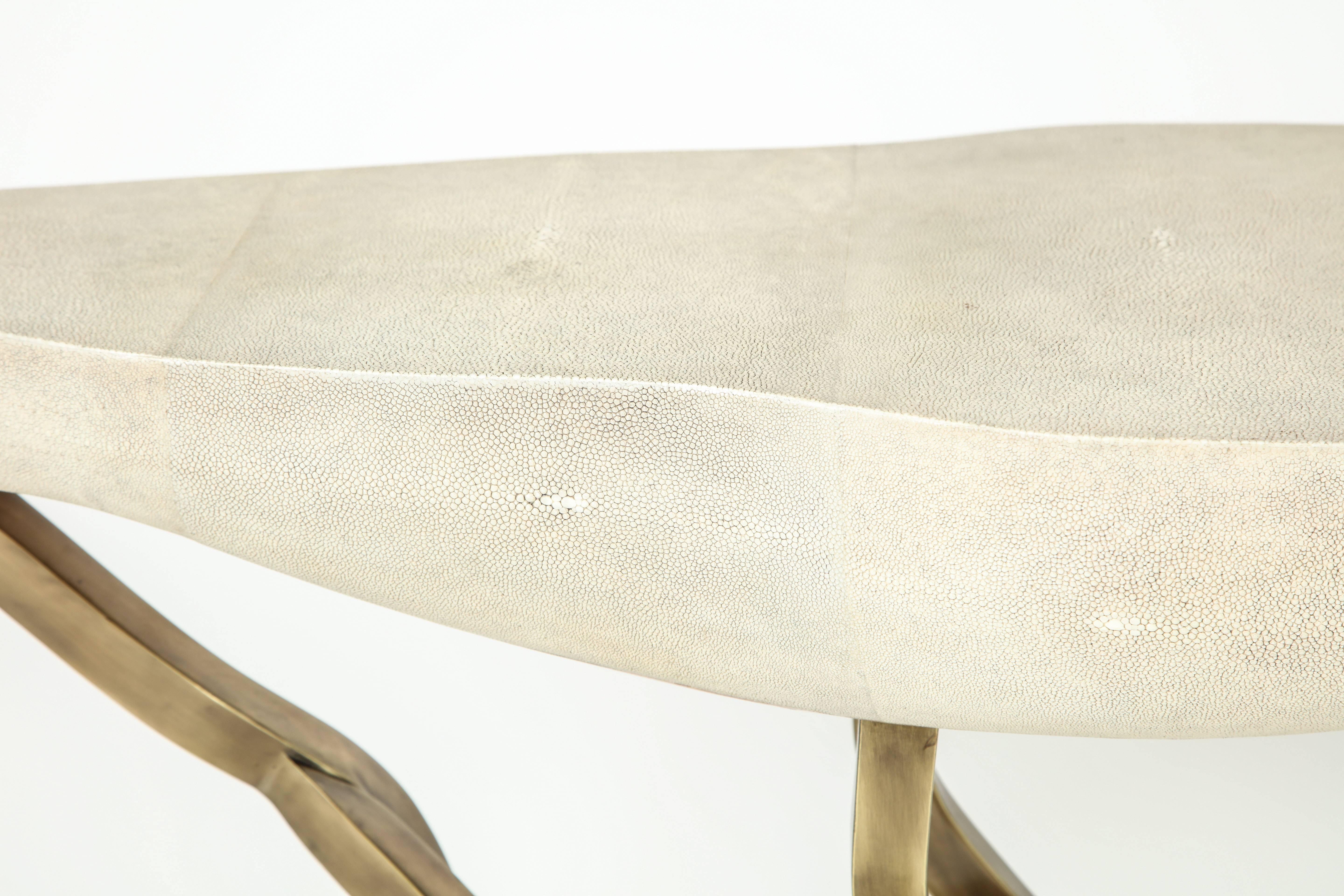 Shagreen Console with Decorative Designed Brass Base, Contemporary, in Stock For Sale 2