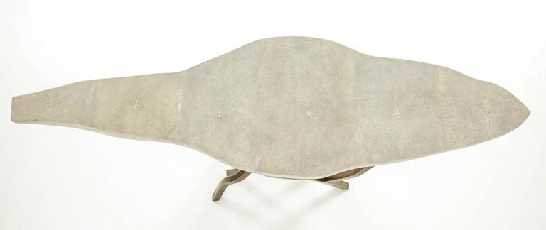 Shagreen Console with Decorative Designed Brass Base, Contemporary, In Stock For Sale 3