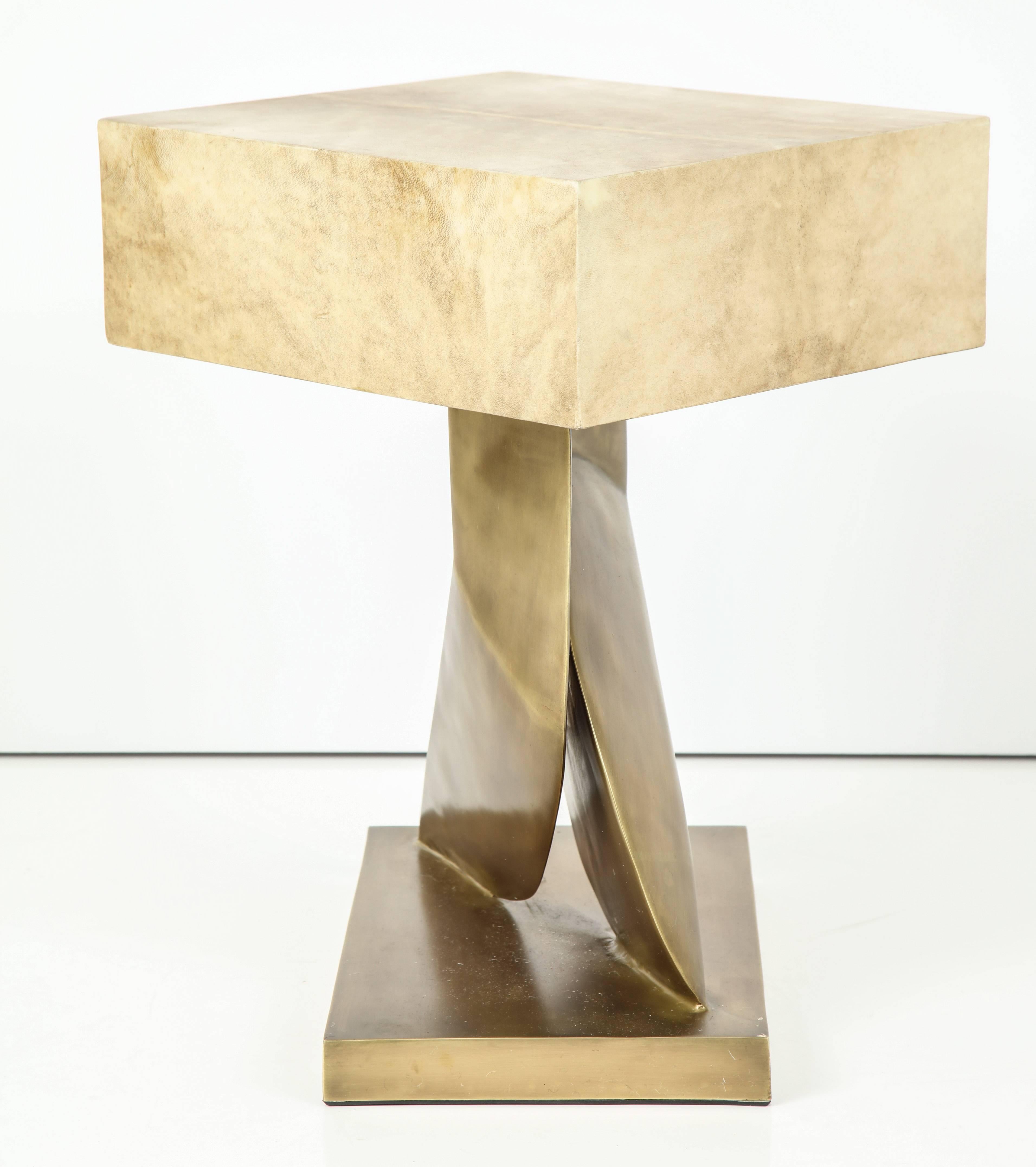 Art Deco Table, Parchment with Bronze Base, Tan Color, Side Table