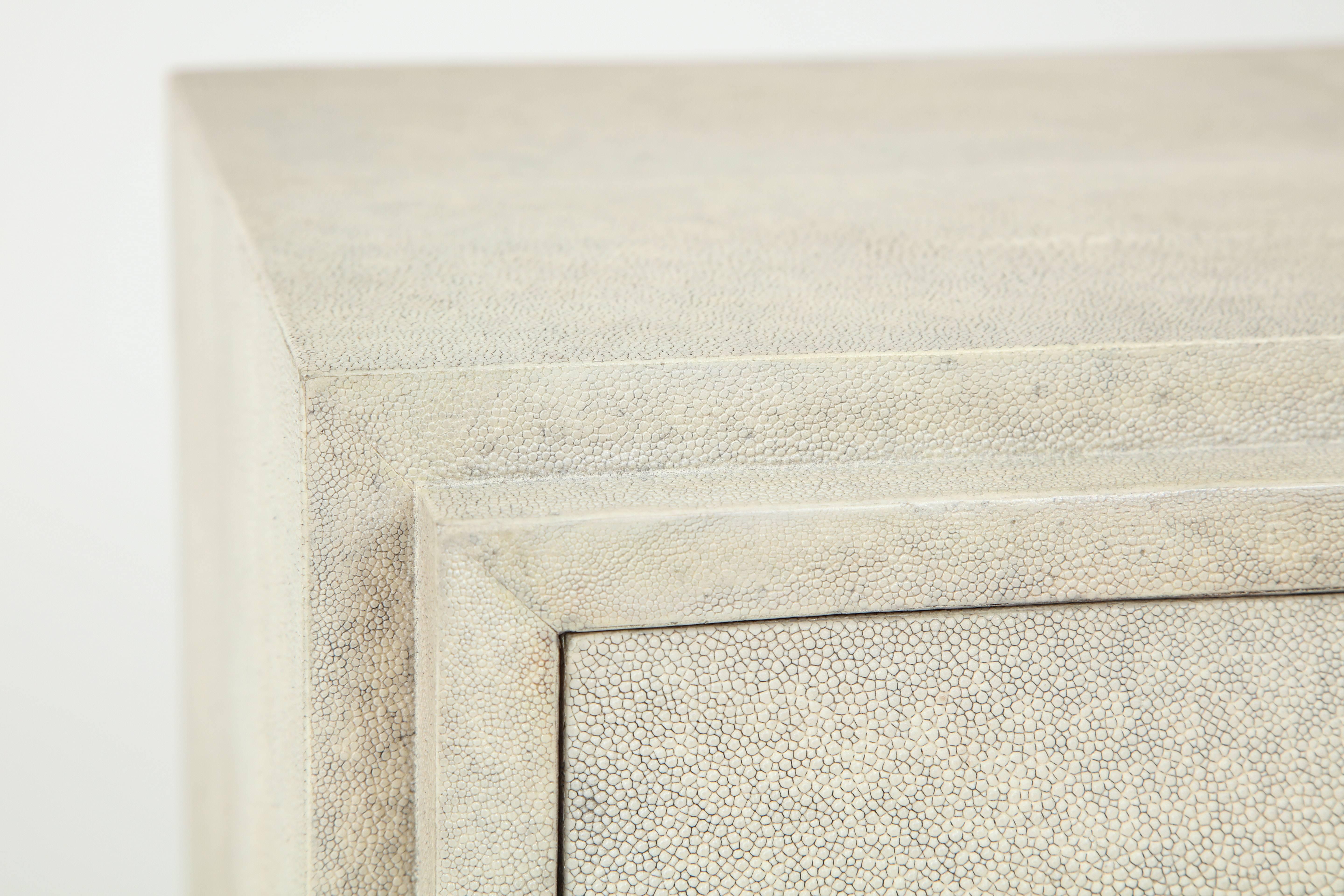 Art Deco Shagreen Side Tables or Nightstands, Designed In France, Cream Colored Shagreen