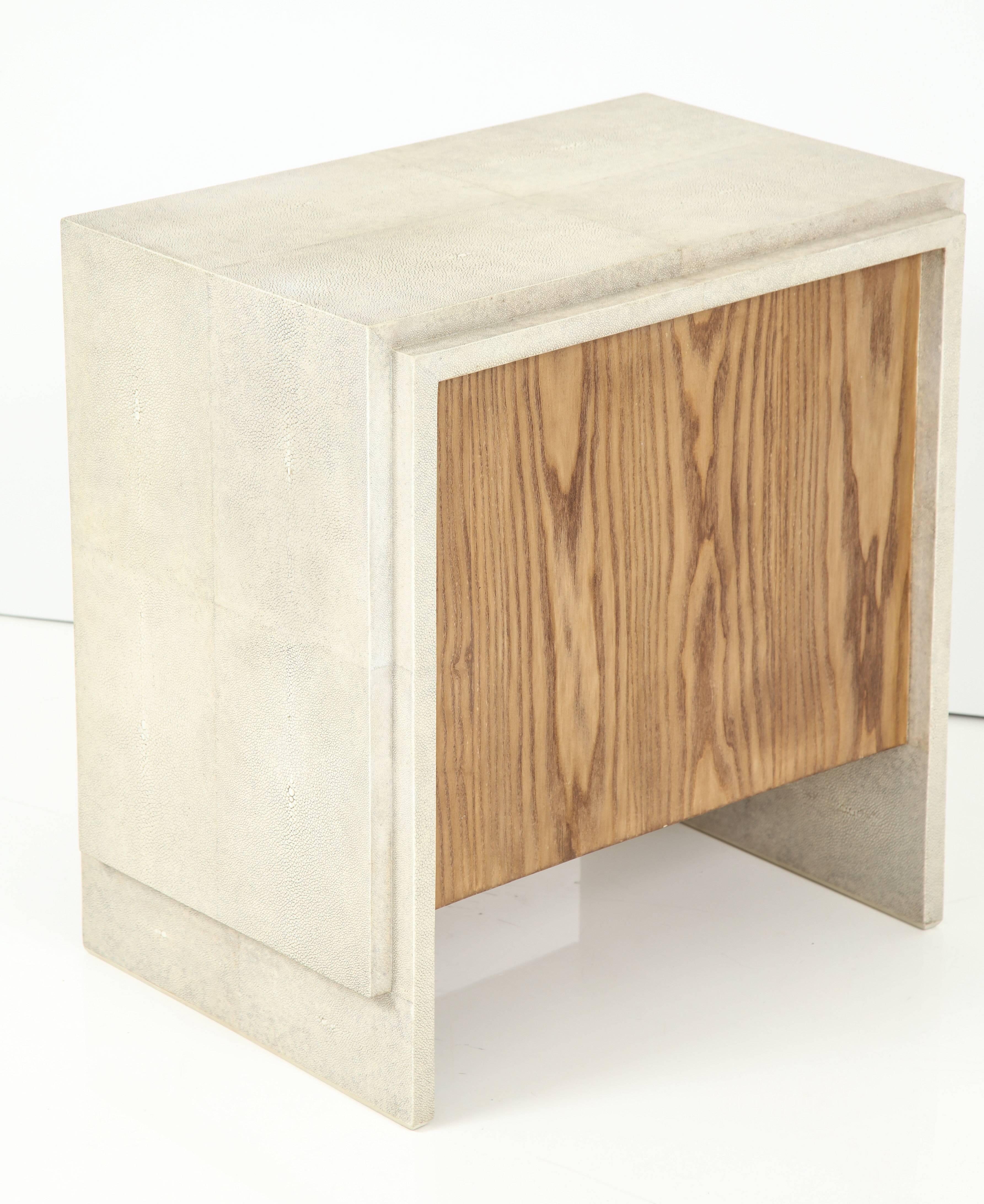 Contemporary Shagreen Side Tables or Nightstands, Designed In France, Cream Colored Shagreen
