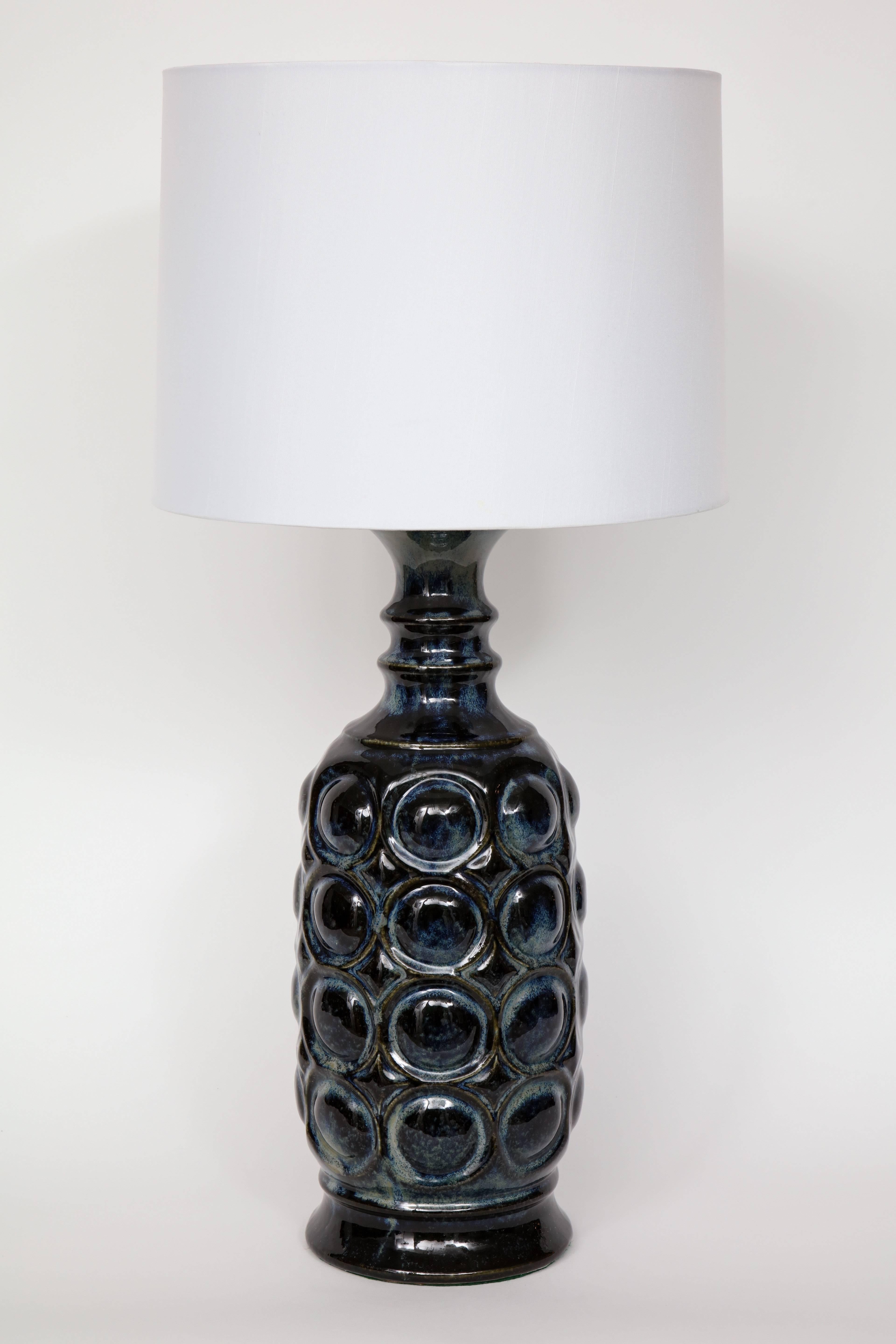 Mid-Century Modern West German Midnight Blue Ceramic TOTEM Lamps