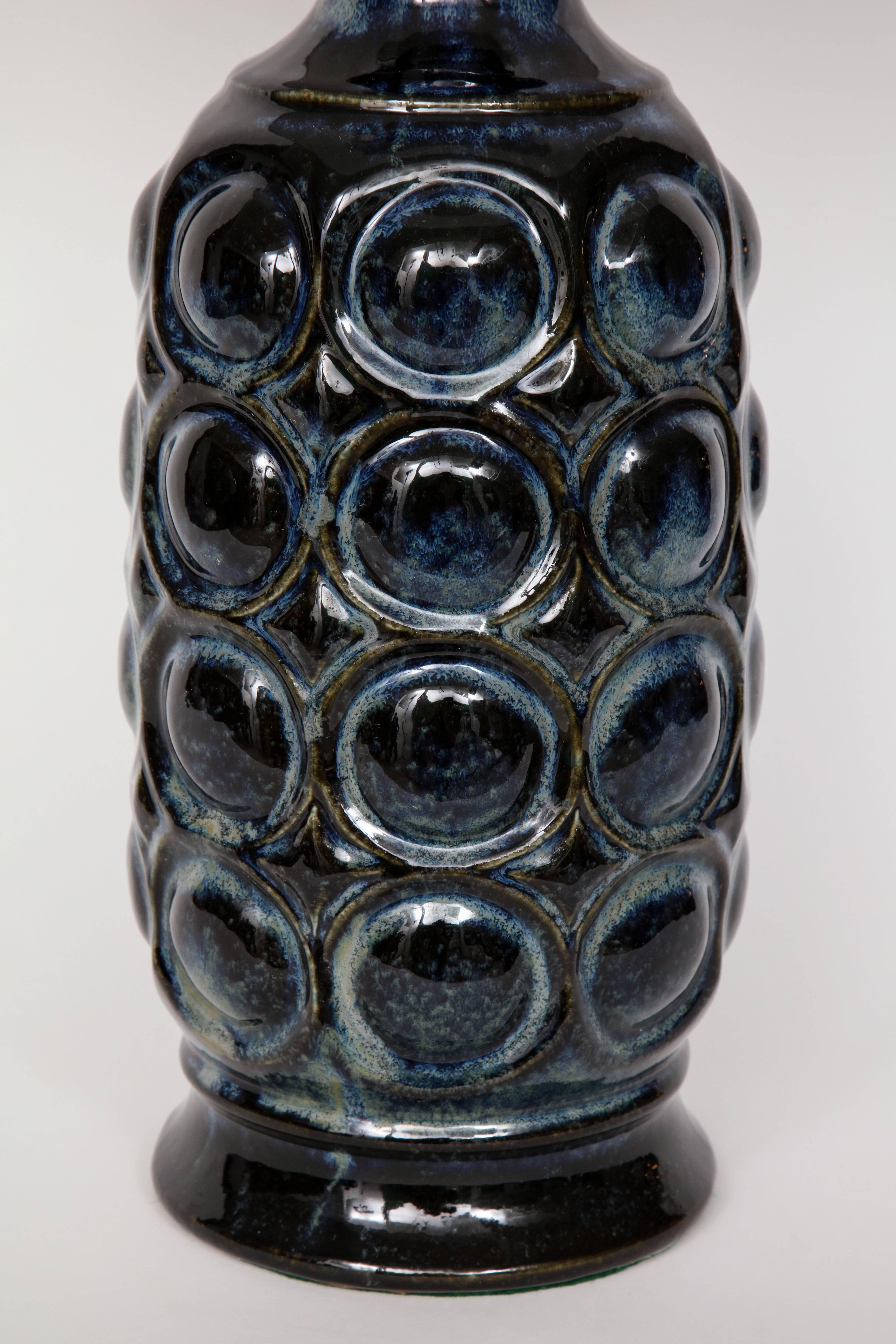 20th Century West German Midnight Blue Ceramic TOTEM Lamps