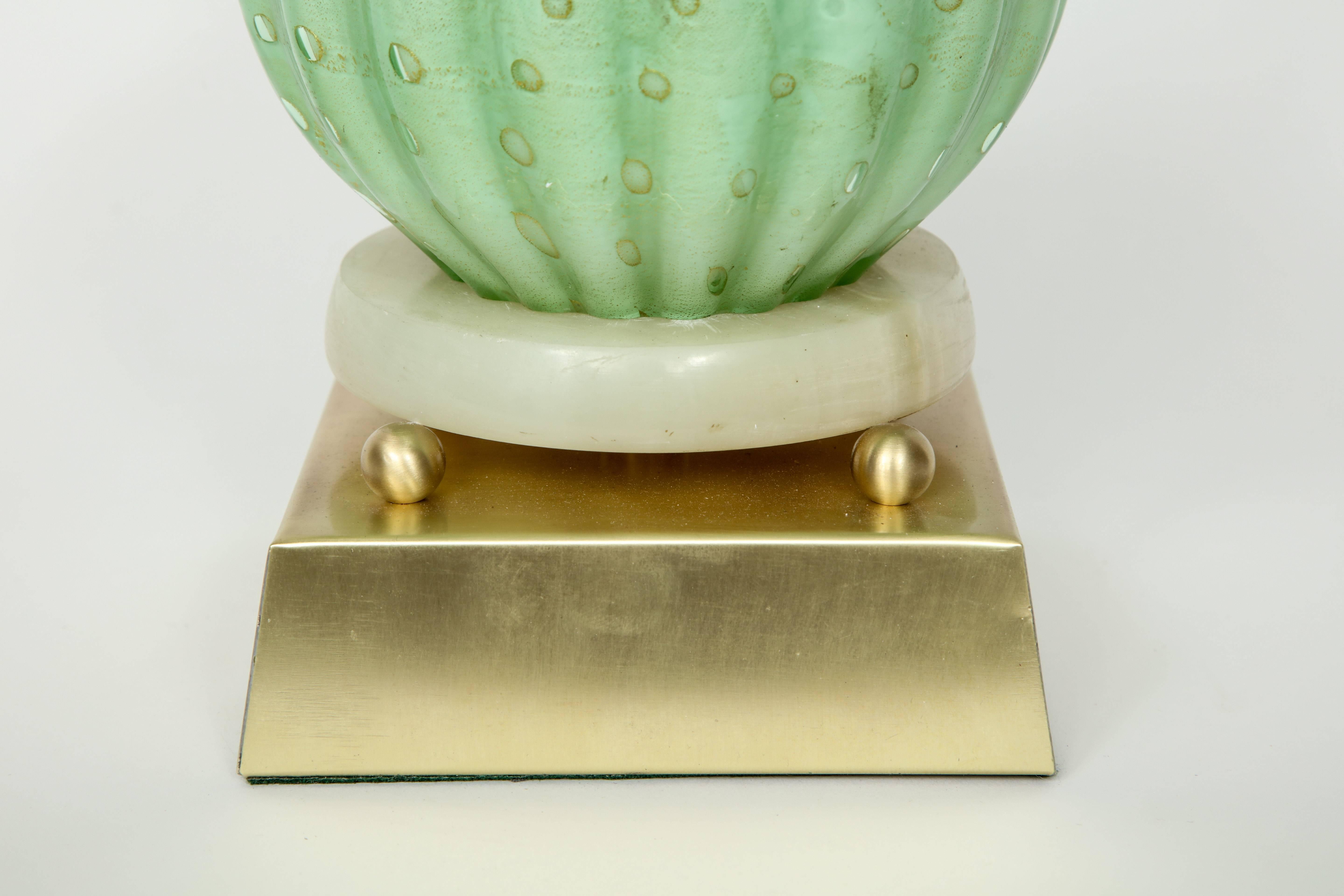 Mid-Century Modern Barovier Pale Green Murano Glass Lamps