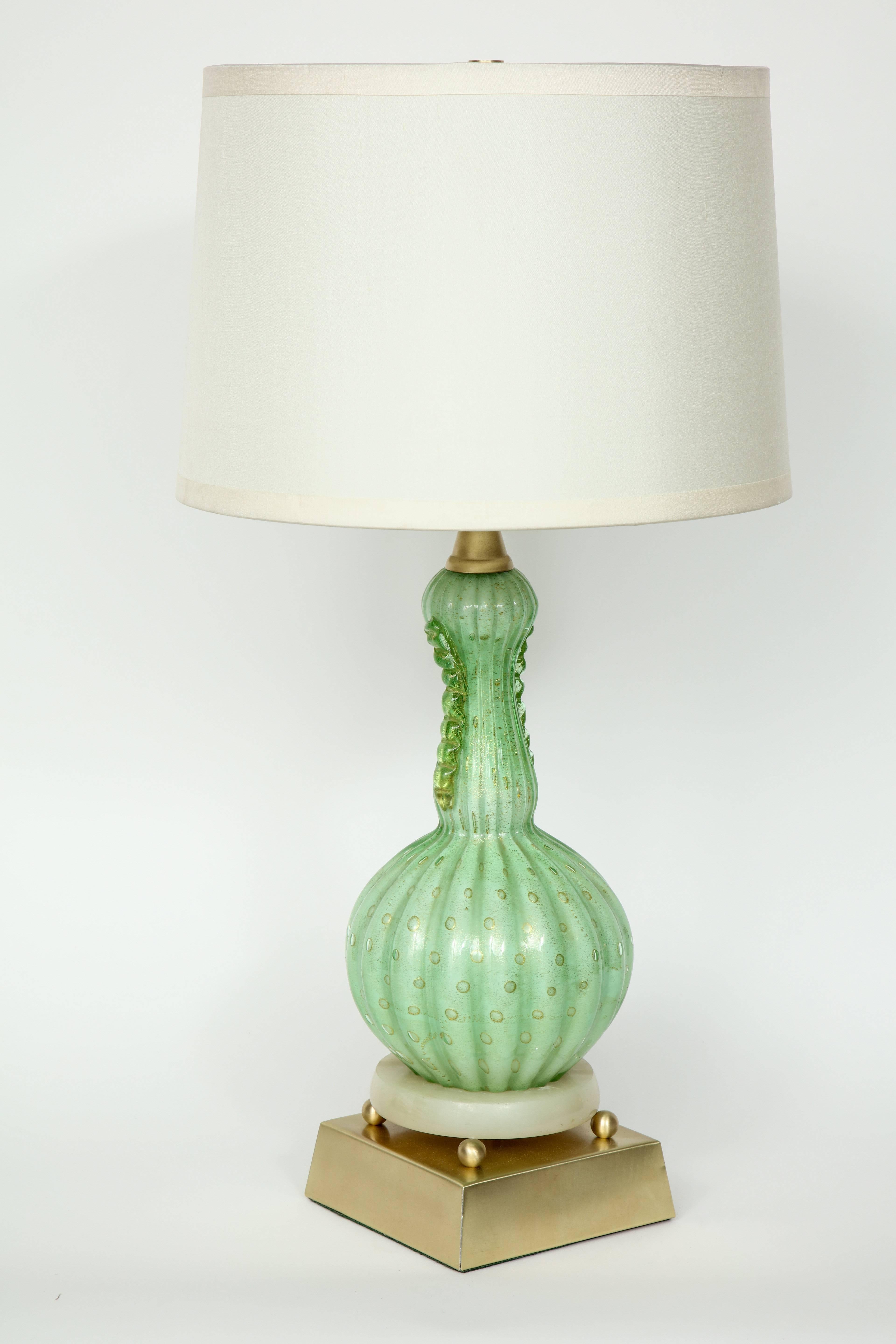 Barovier Pale Green Murano Glass Lamps In Excellent Condition In New York, NY