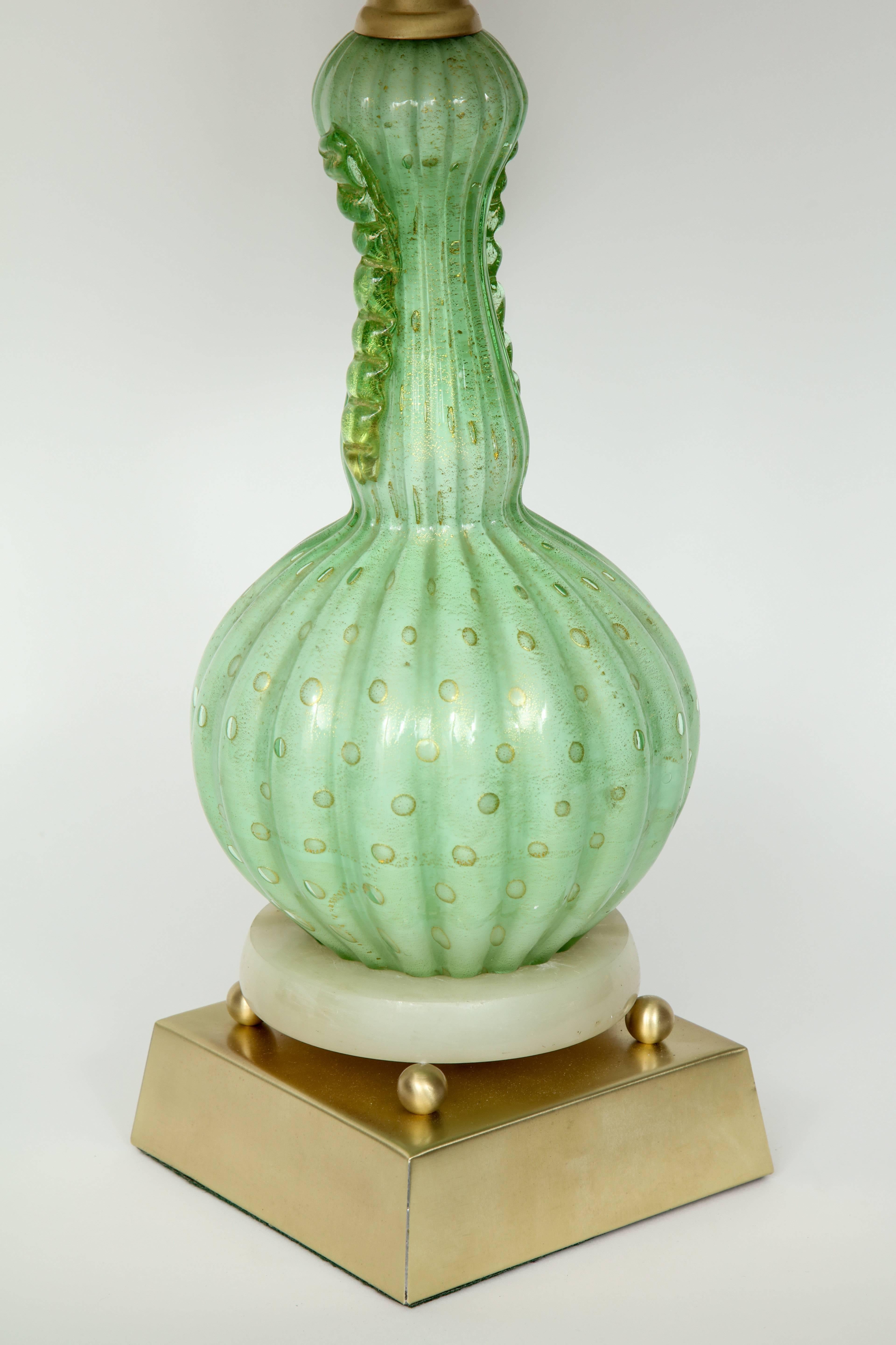 20th Century Barovier Pale Green Murano Glass Lamps
