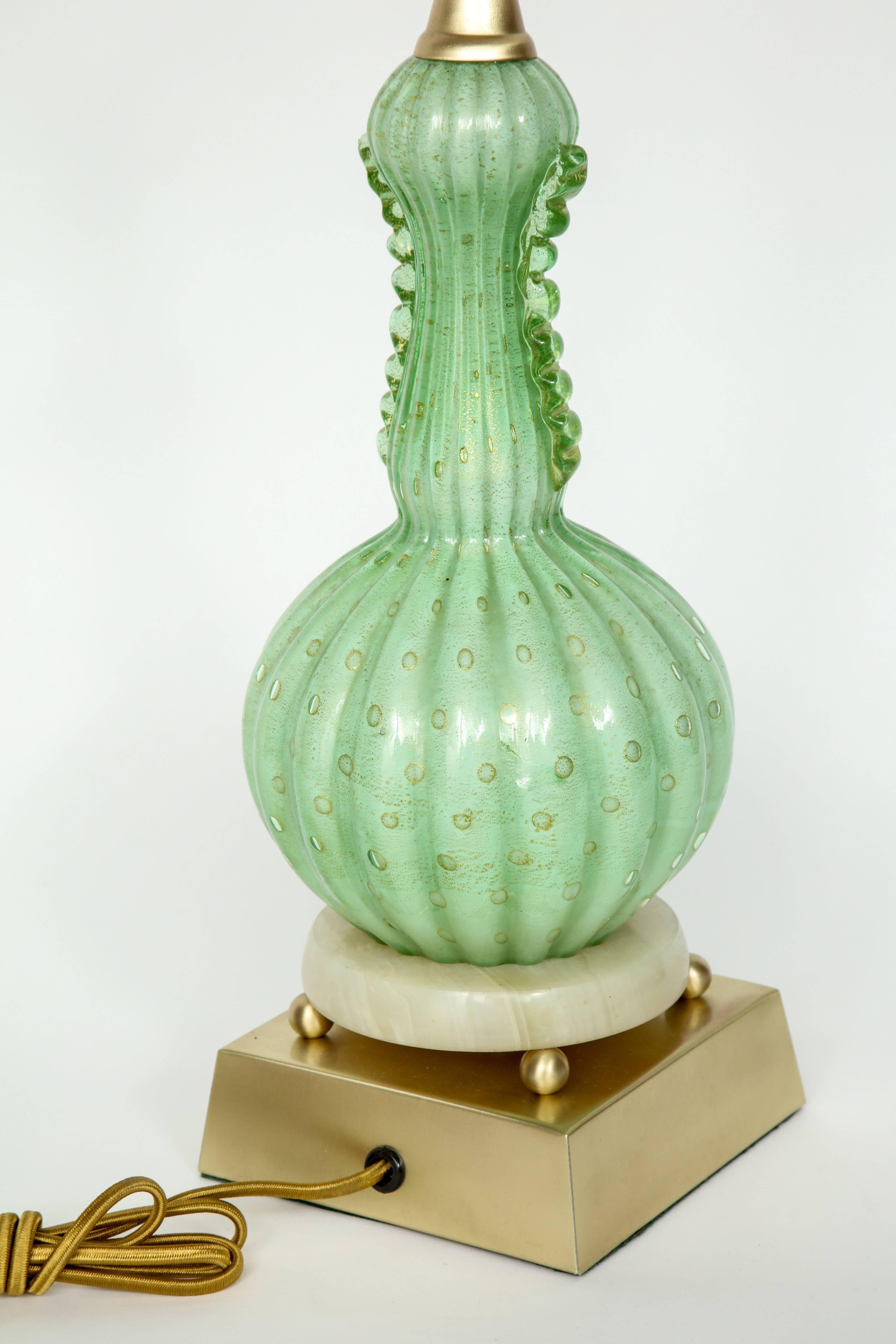 Barovier Pale Green Murano Glass Lamps 1