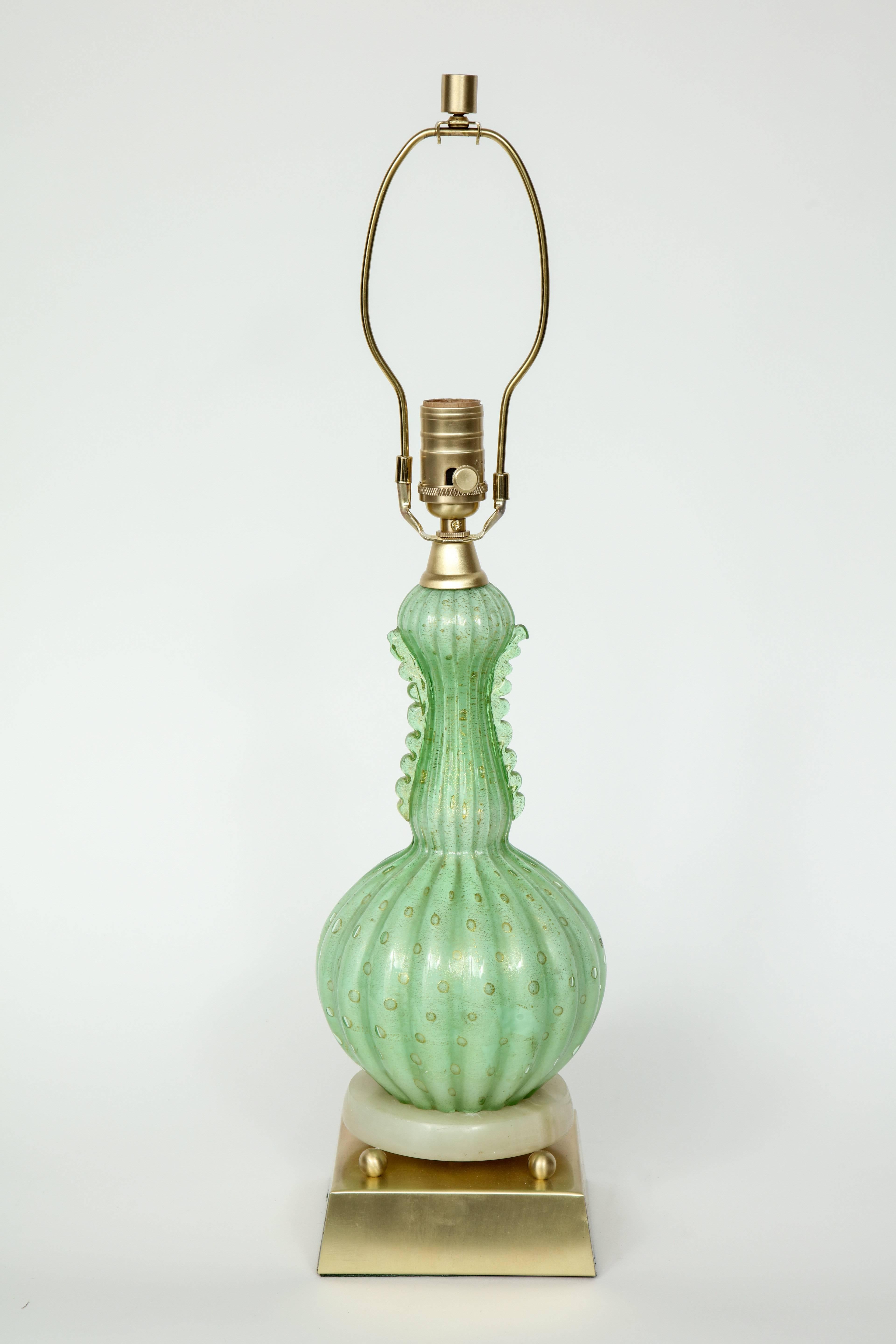 Barovier Pale Green Murano Glass Lamps 3