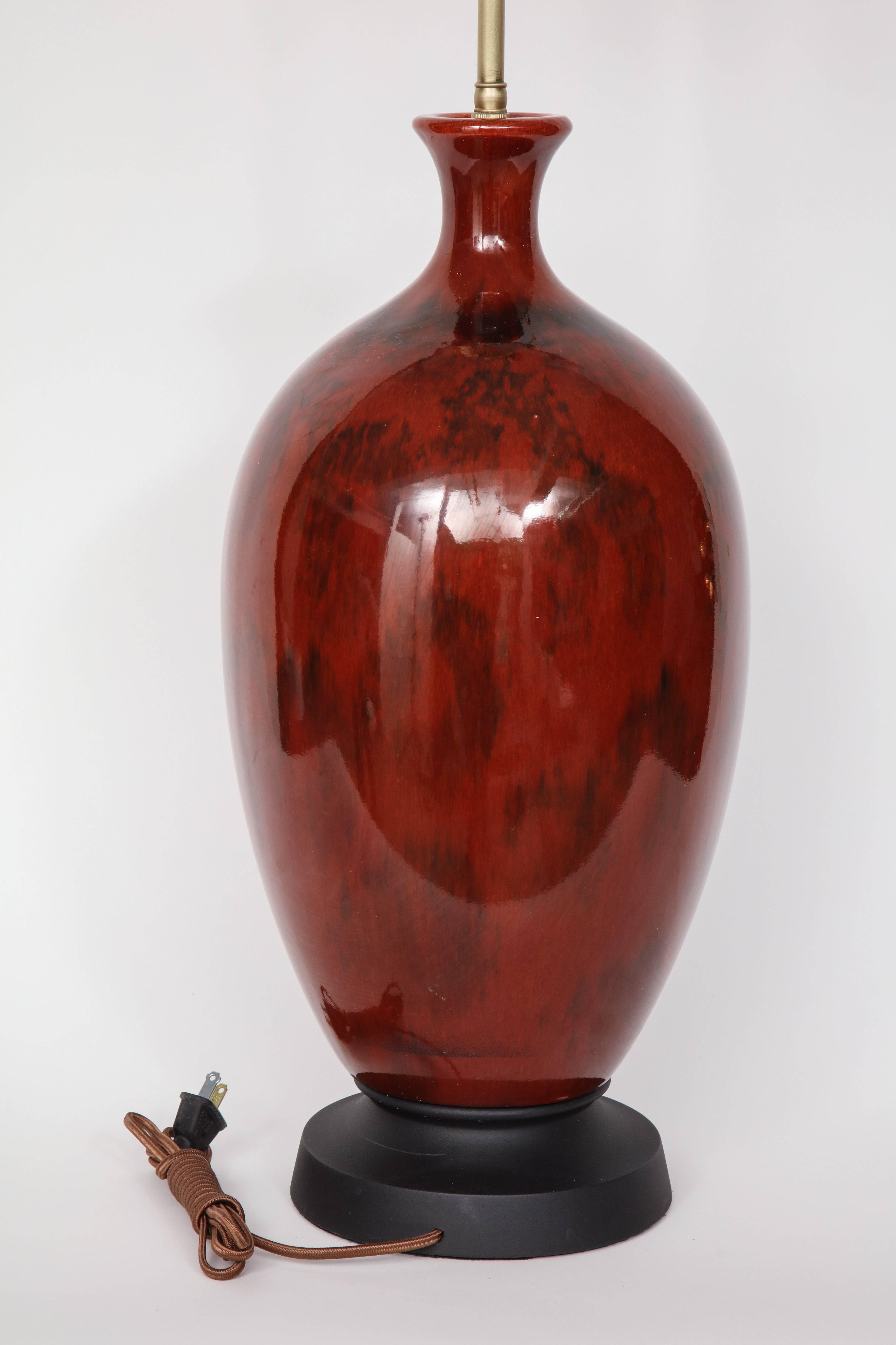 Italian Mid-Century Bloodstone Glazed Lamps For Sale 3