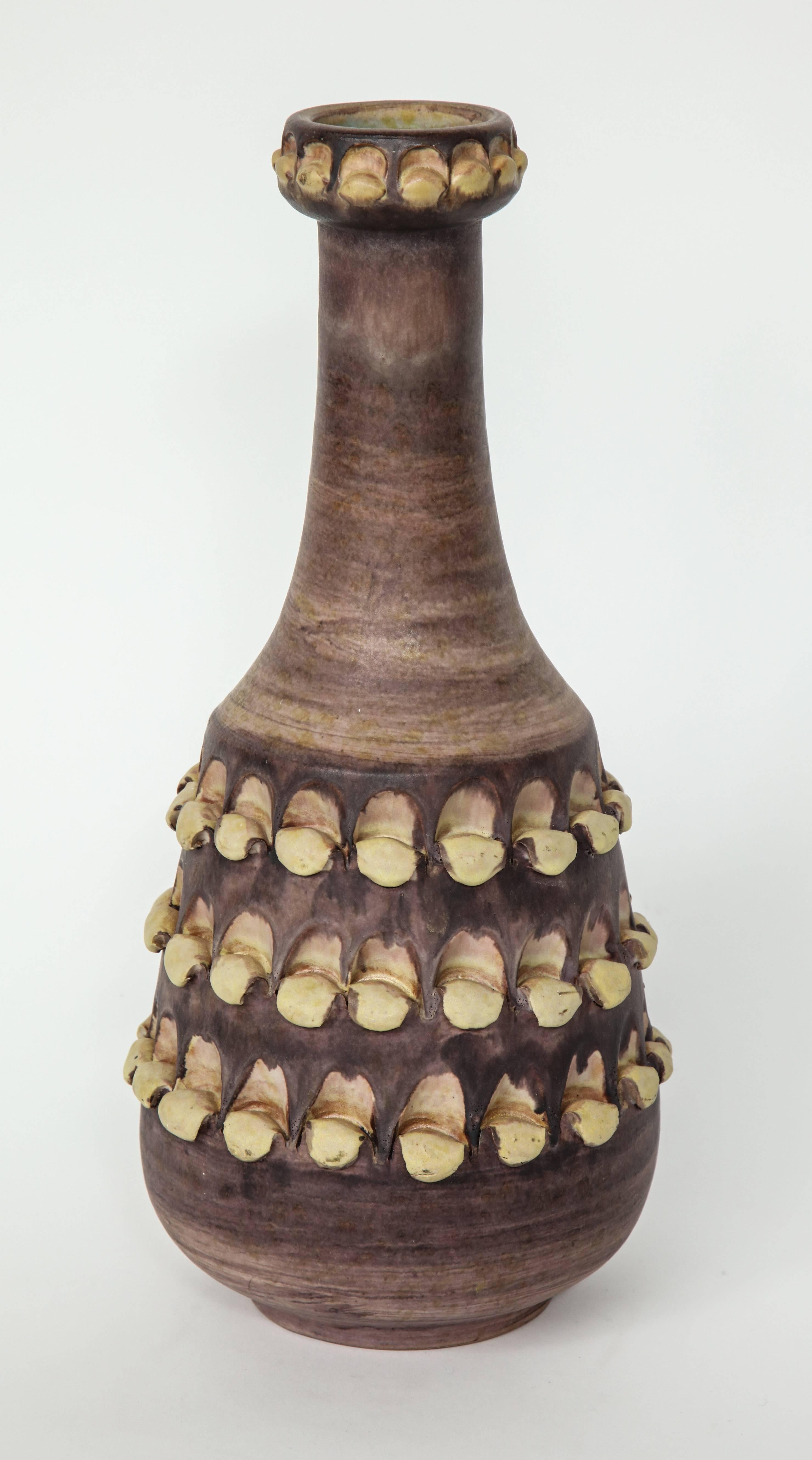 Zaccagnini Hand Tooled Ceramic Vase, Labeled In Good Condition For Sale In New York, NY
