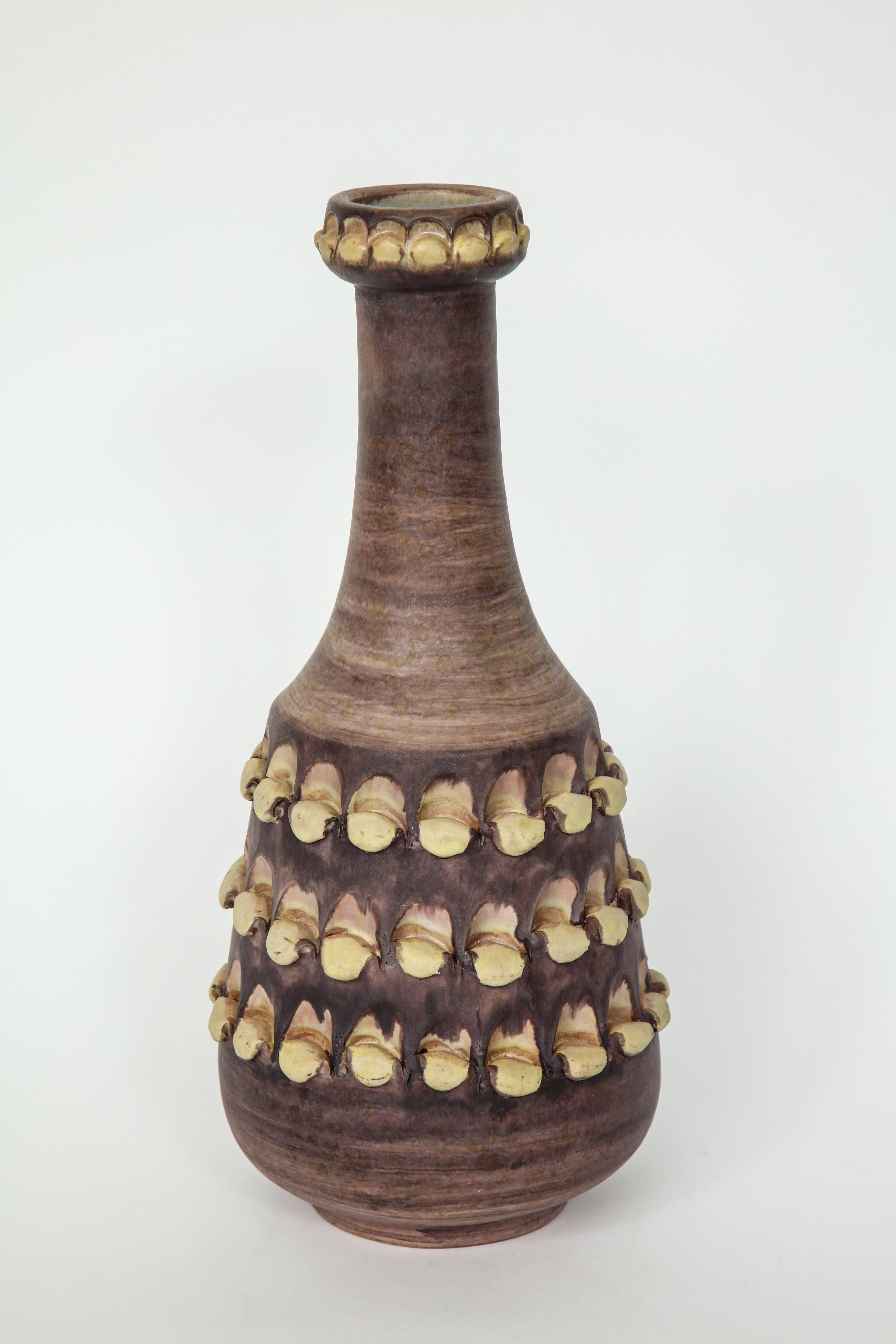 20th Century Zaccagnini Hand Tooled Ceramic Vase, Labeled For Sale